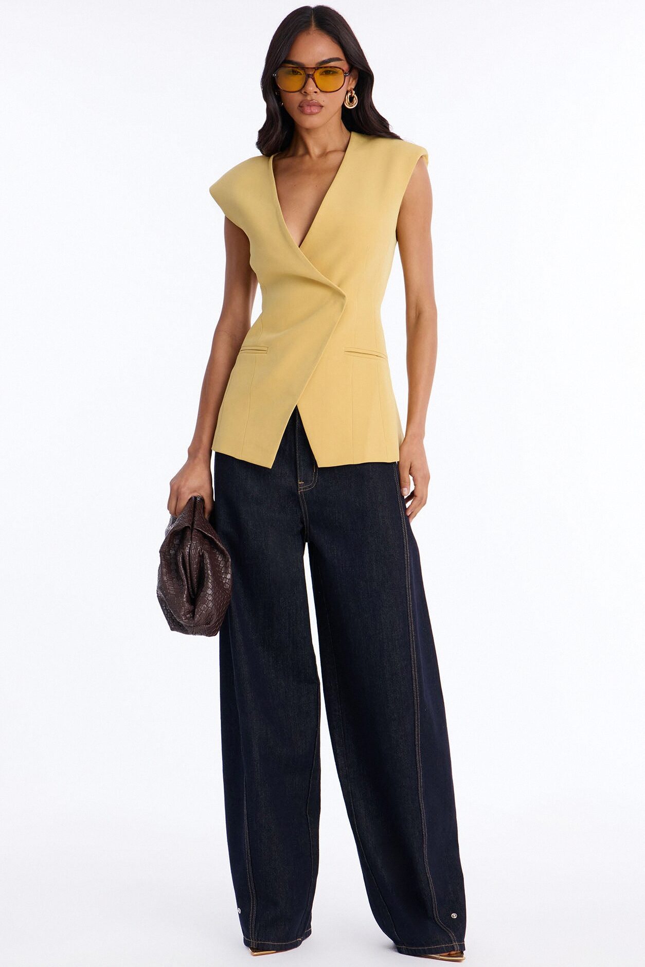 Happy Hour Double Breasted Fitted Vest - Mustard
