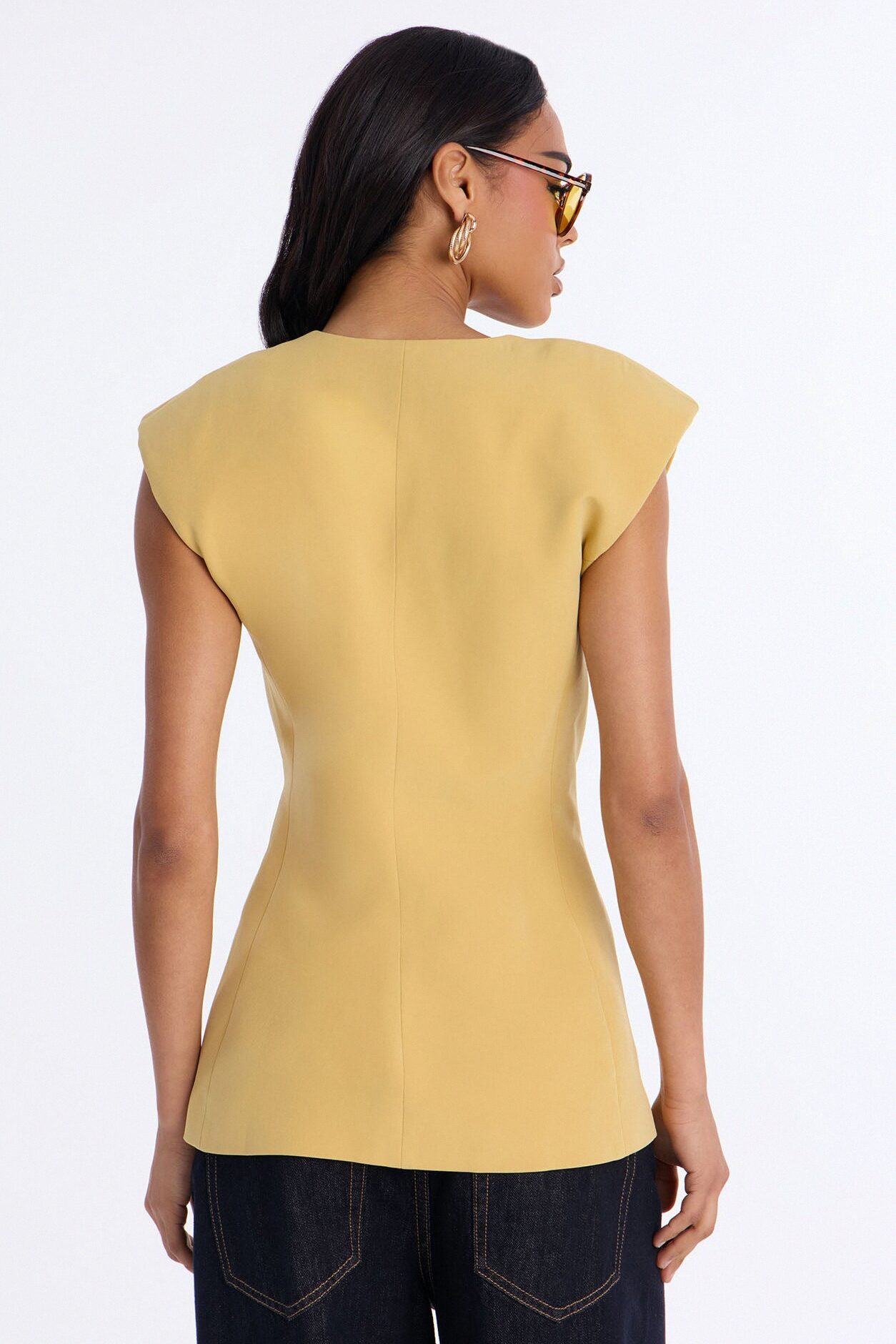 Happy Hour Double Breasted Fitted Vest - Mustard
