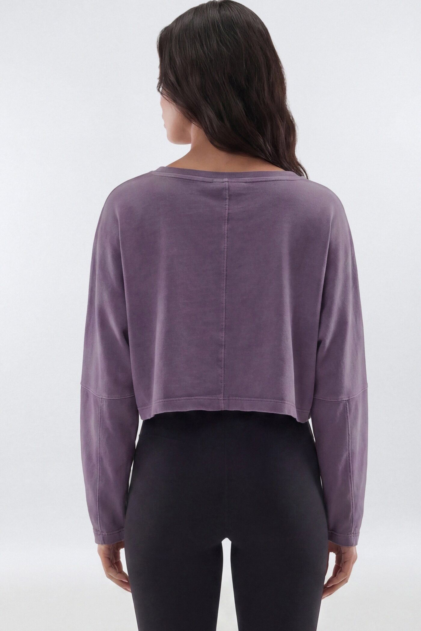 Cotton Jersey Long Sleeve Cropped Top - Iris