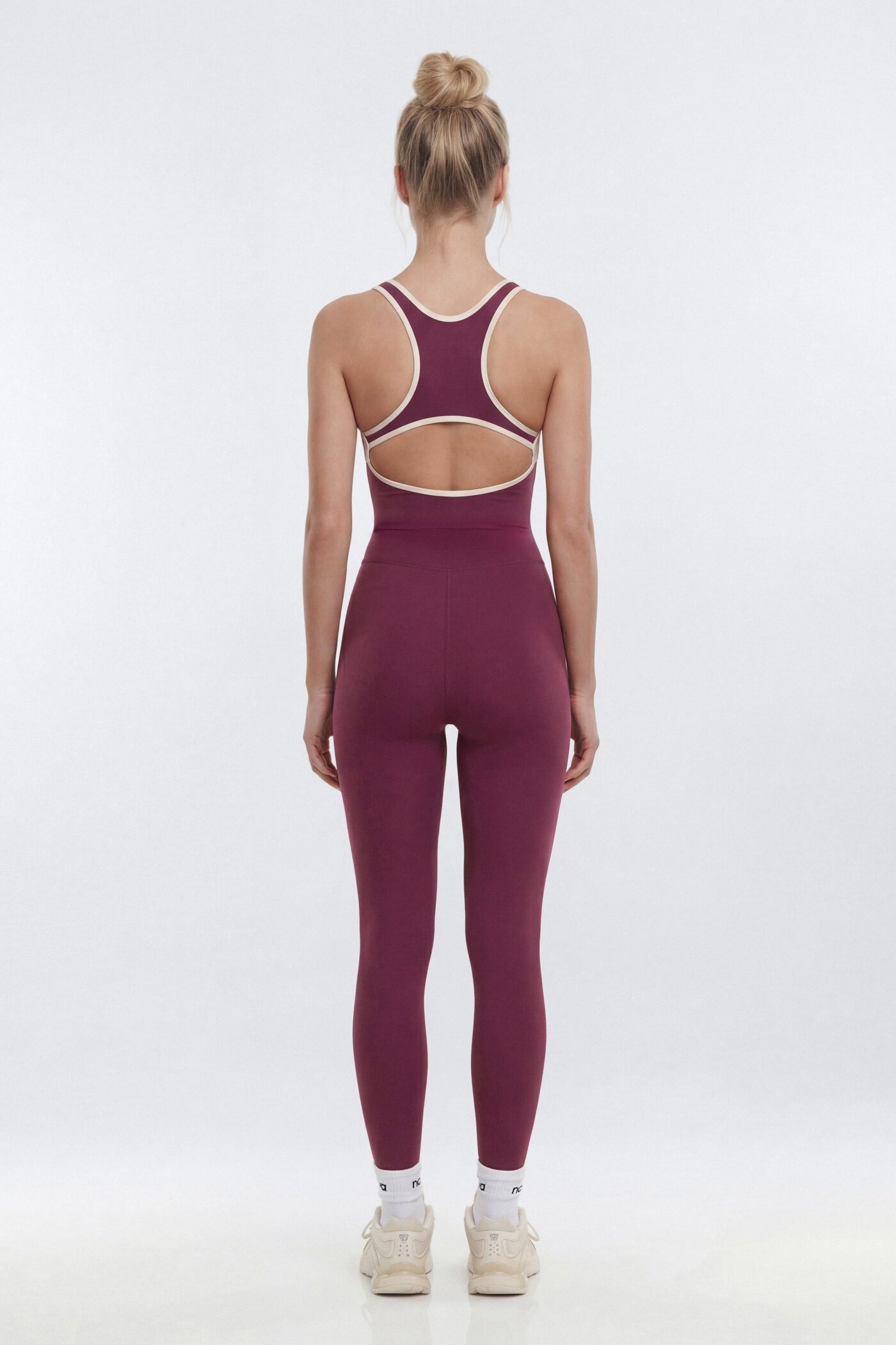 ProStretch™ 25″ Contrast Trim Skinny Racerback Cut Out Jumpsuit - Merlot