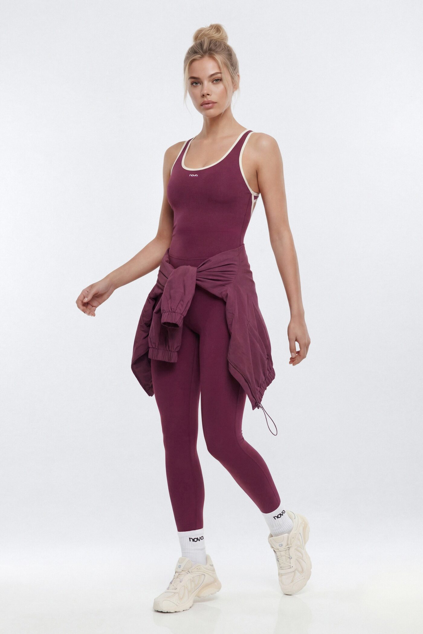 ProStretch™ 25″ Contrast Trim Skinny Racerback Cut Out Jumpsuit - Merlot