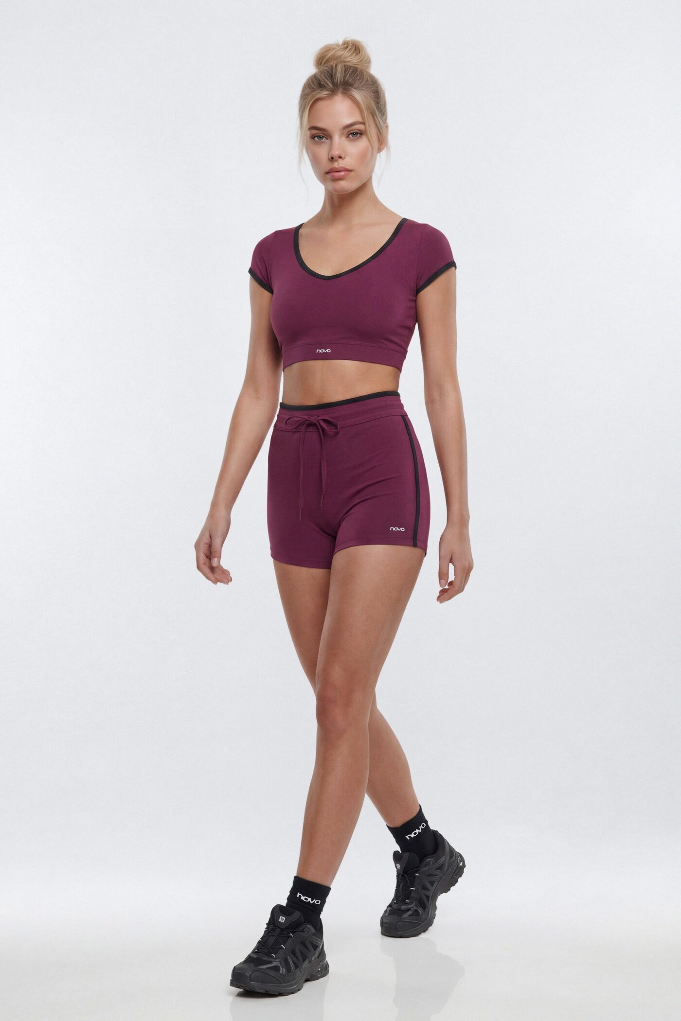 ProStretch™ Crop V-Neck Short Sleeve Sports Top - Merlot