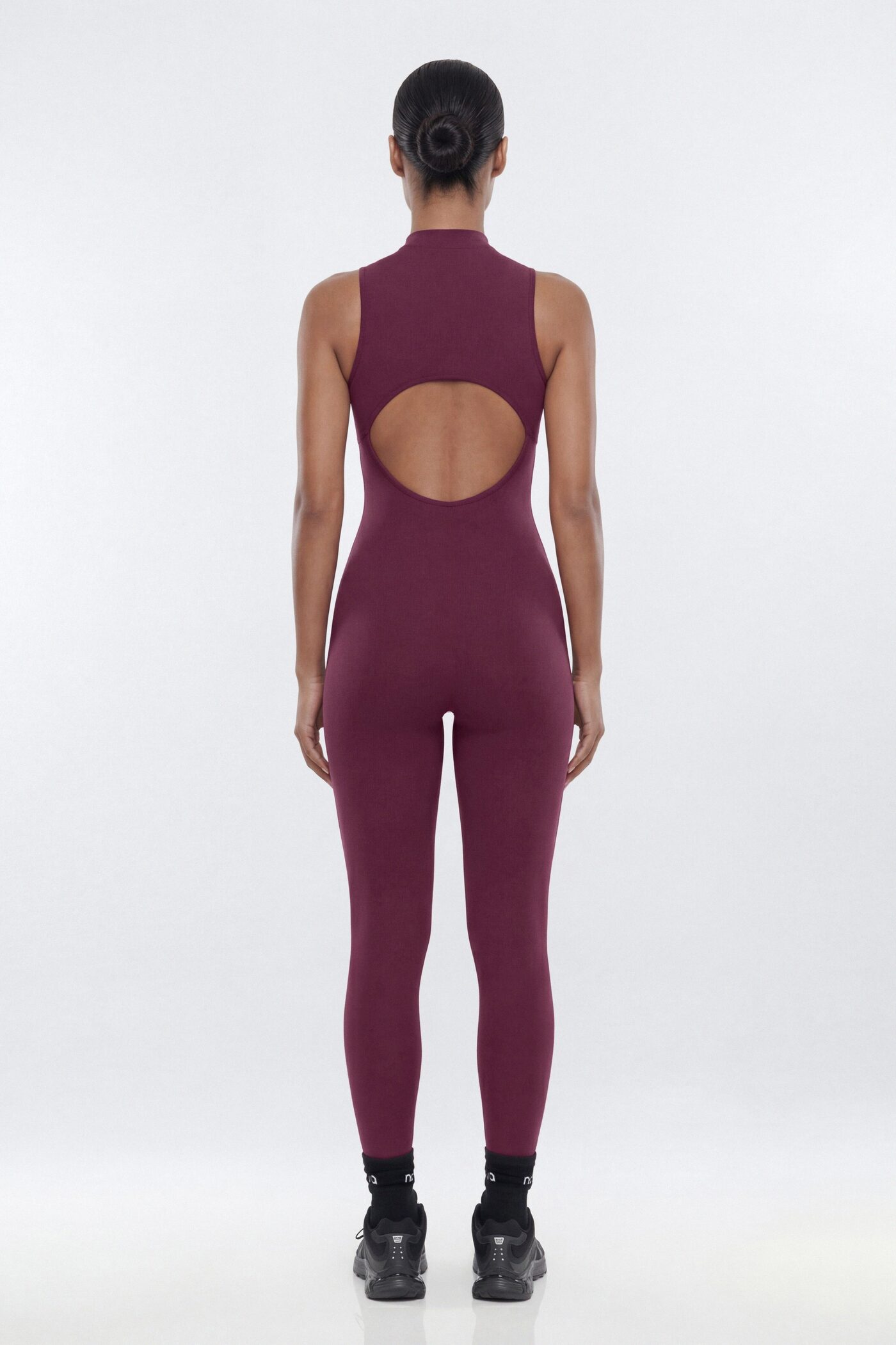 ProStretch™ 27″ Zip Up Mock Neck Skinny Jumpsuit - Merlot