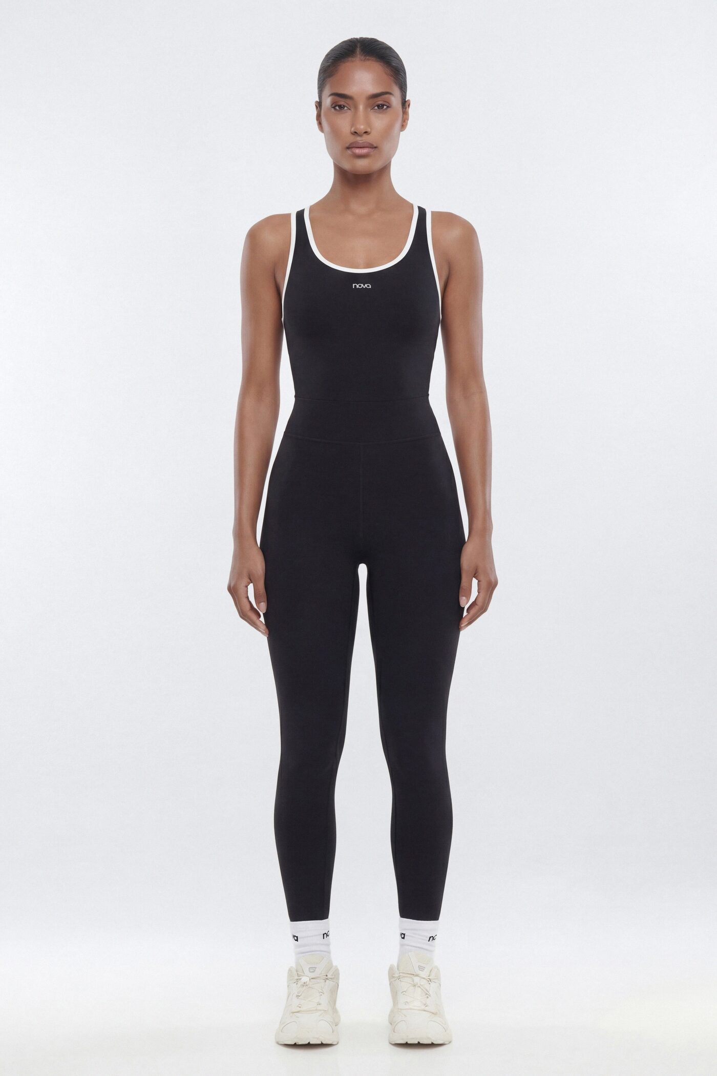 ProStretch™ 25″ Contrast Trim Skinny Racerback Cut Out Jumpsuit - Black