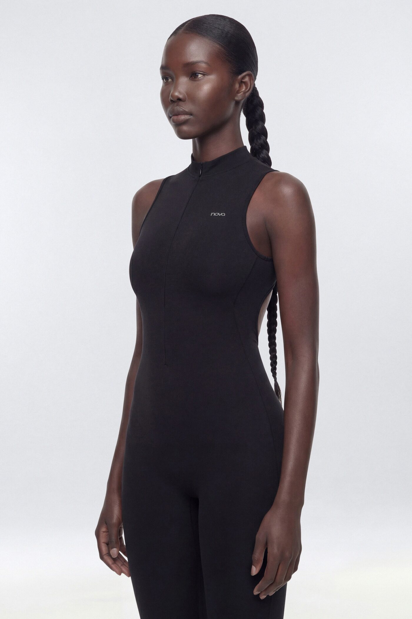 ProStretch™ 27″ Zip Up Mock Neck Skinny Jumpsuit - Black