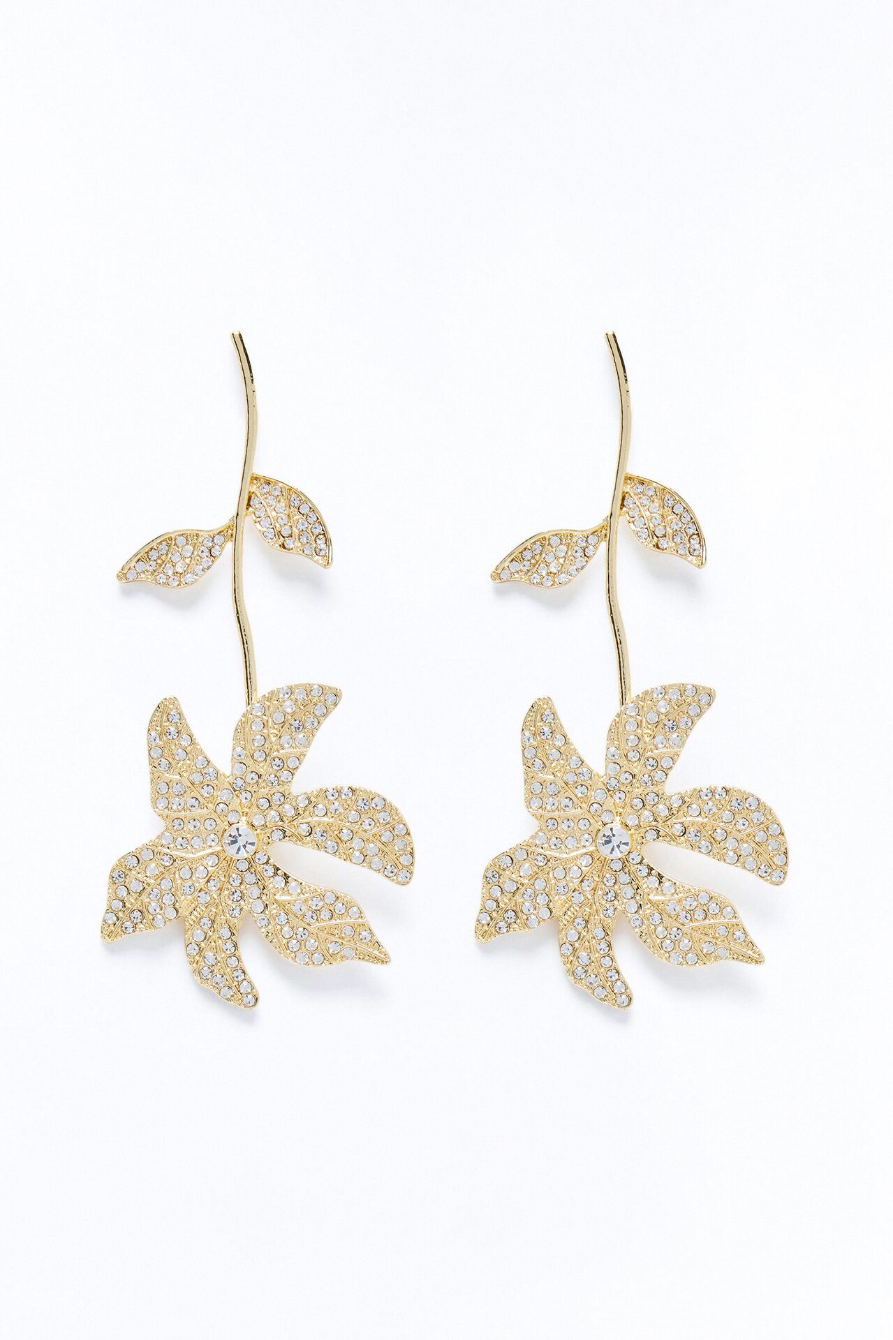 Smell The Flowers Rhinestone Earrings - Gold