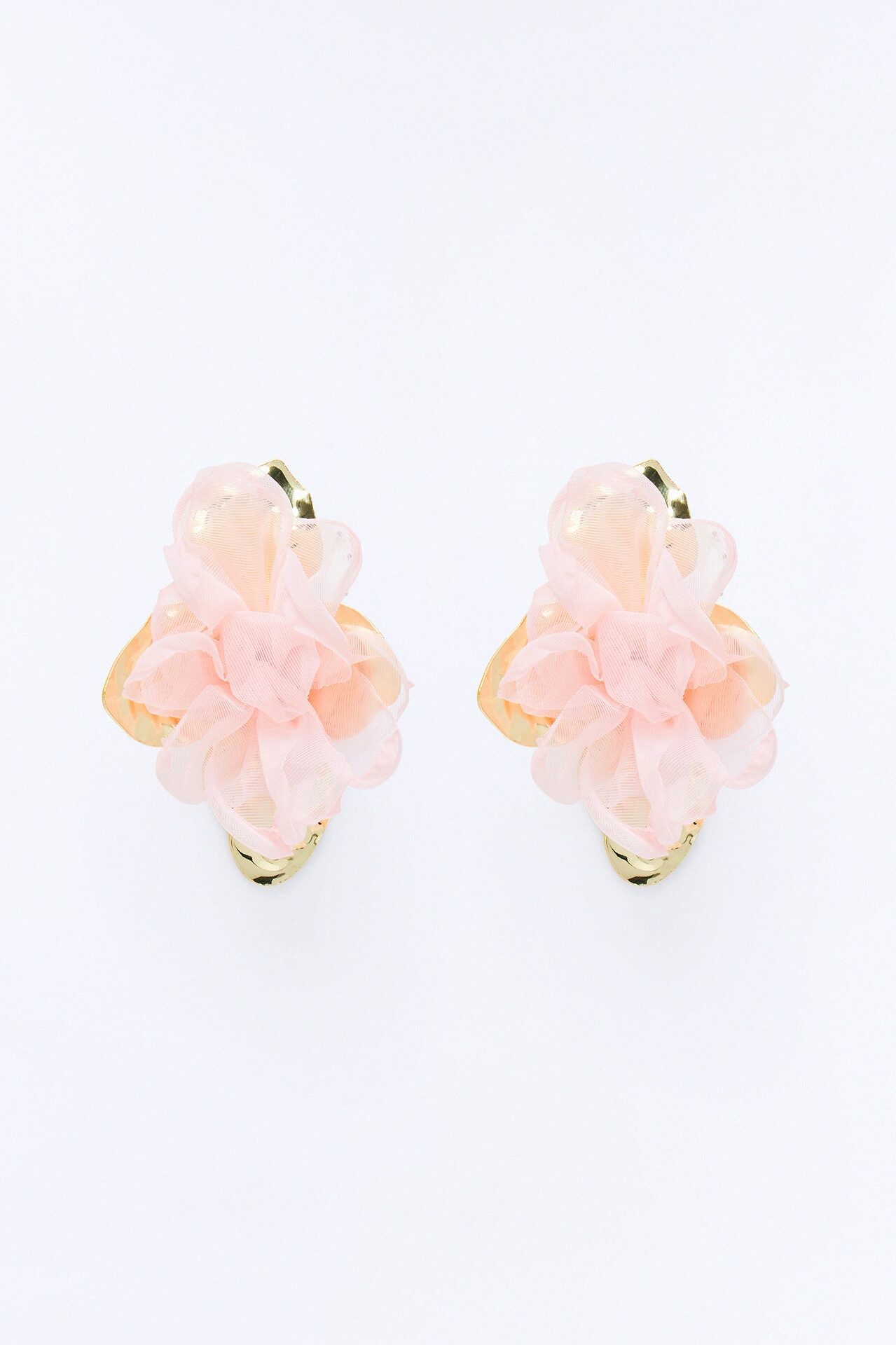 Ruffle Rose Earrings - Gold/Pink