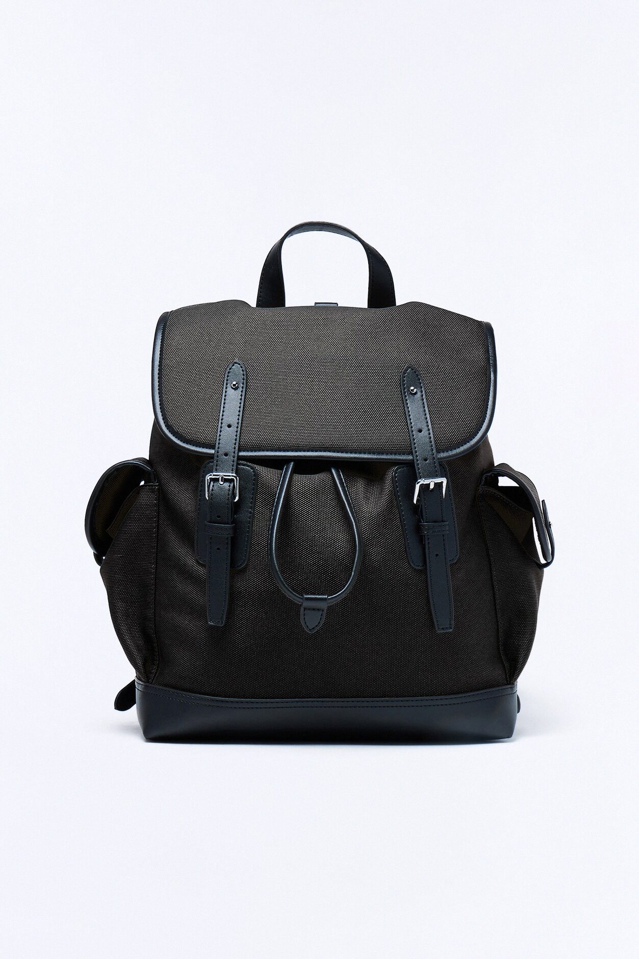 Canvas Dual Buckle Drawstring Backpack - Black
