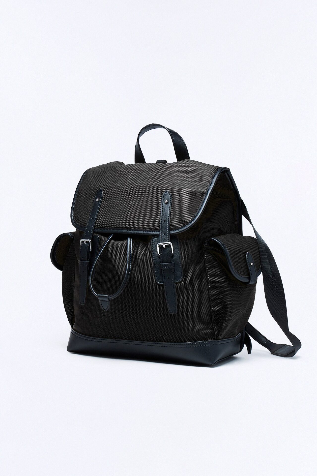 Canvas Dual Buckle Drawstring Backpack - Black