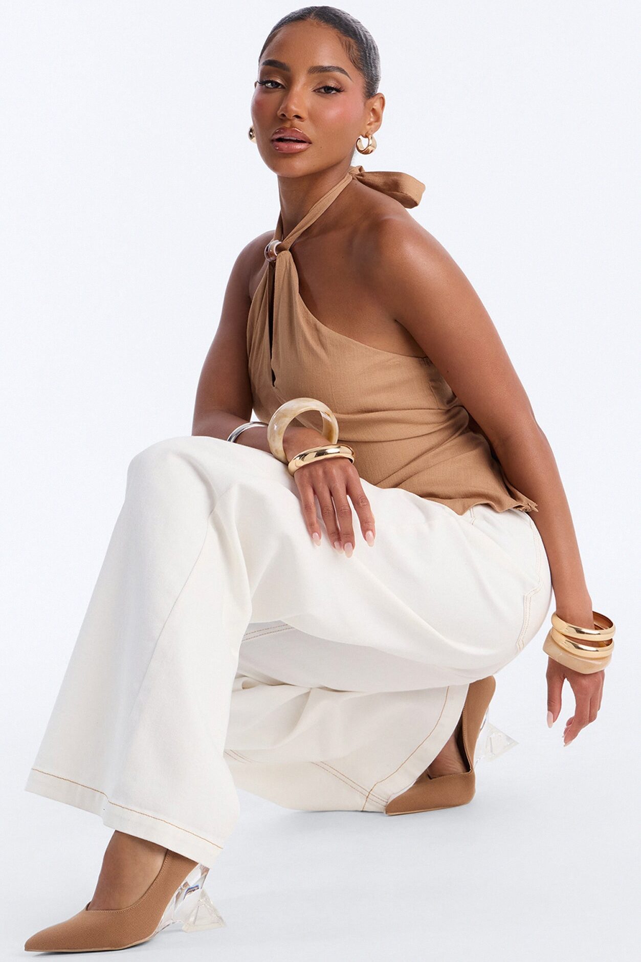 Devondra Clear Heel Pumps - Camel