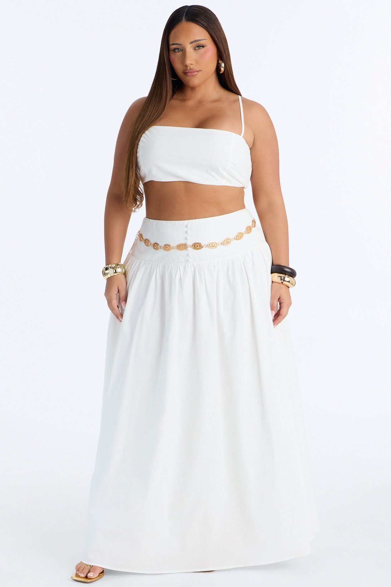 Brigitte Poplin Drop Waist Maxi Skirt - White