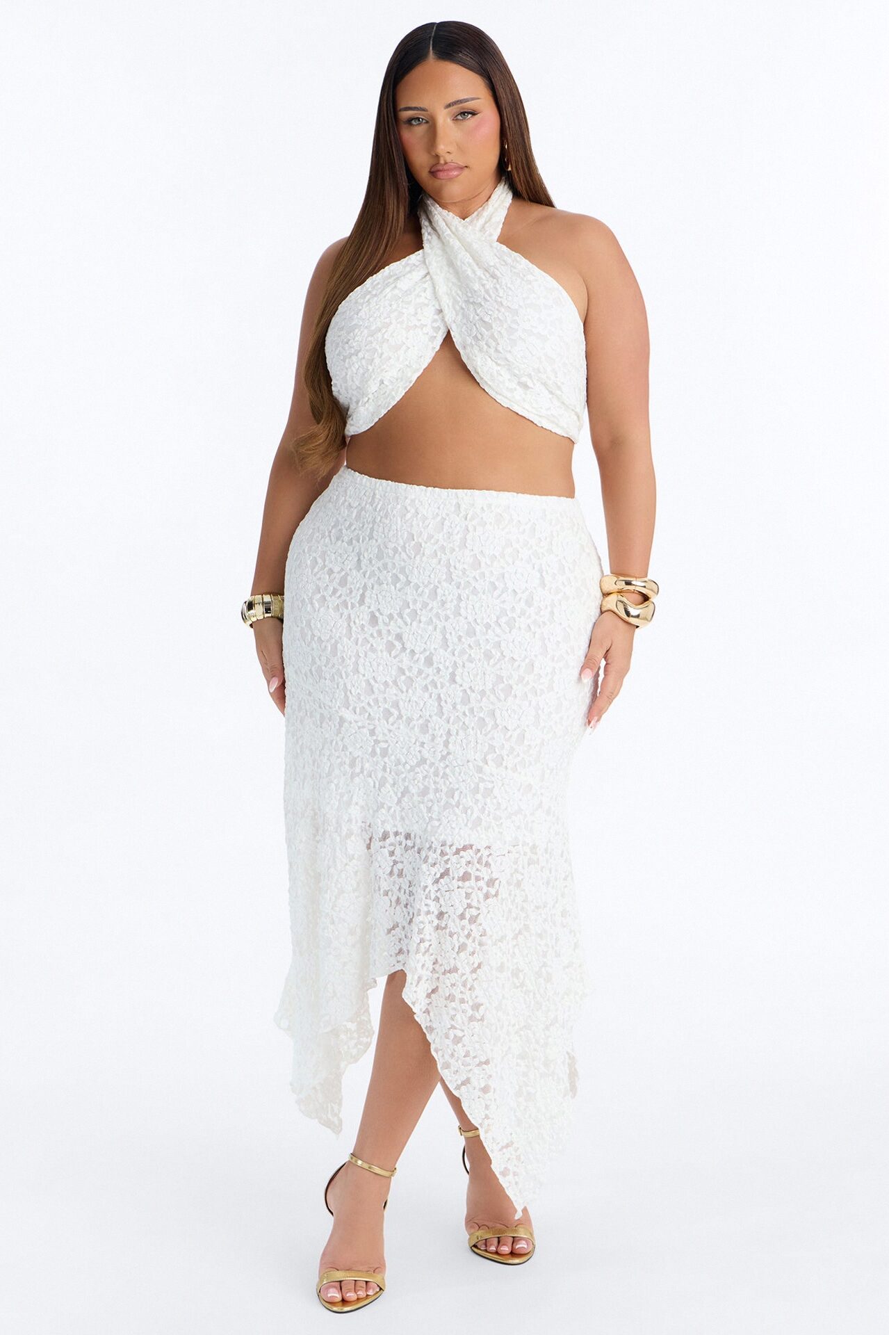 Summer Romance Asymmetrical Lace Maxi Skirt - Ivory
