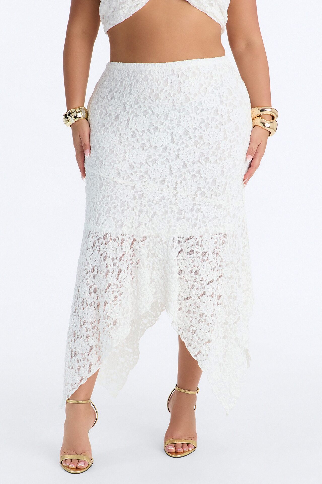 Summer Romance Asymmetrical Lace Maxi Skirt - Ivory