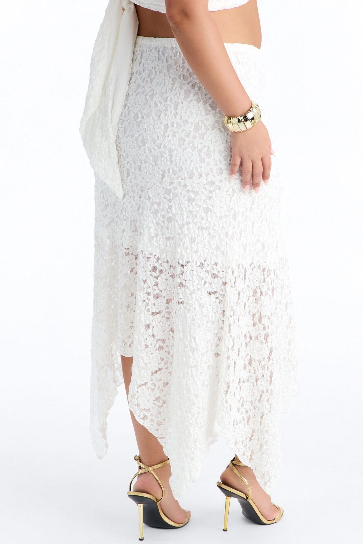 Summer Romance Asymmetrical Lace Maxi Skirt - Ivory