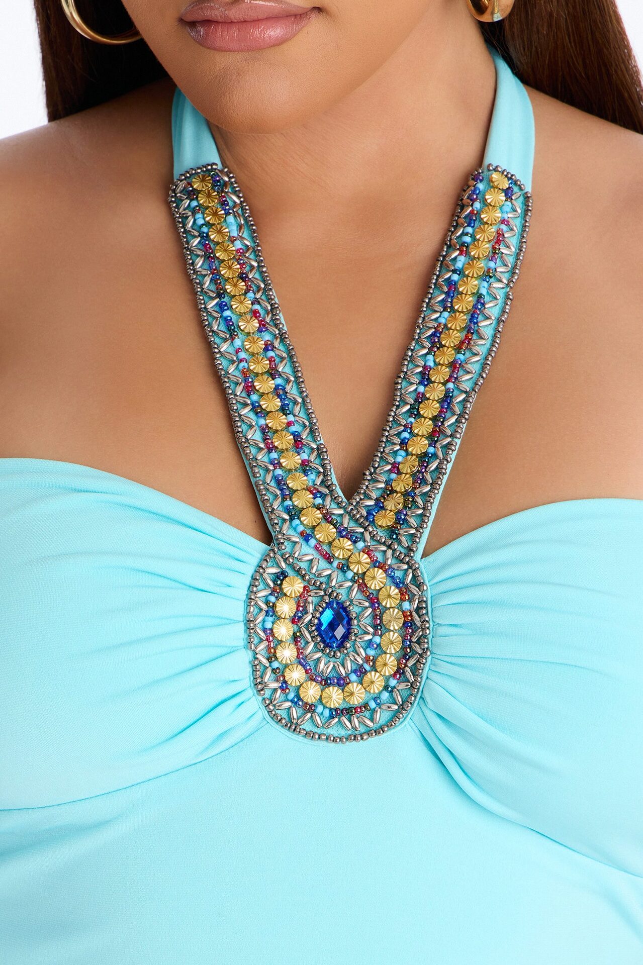 Josephine Sleeveless Embellished Mini Dress - Light Blue