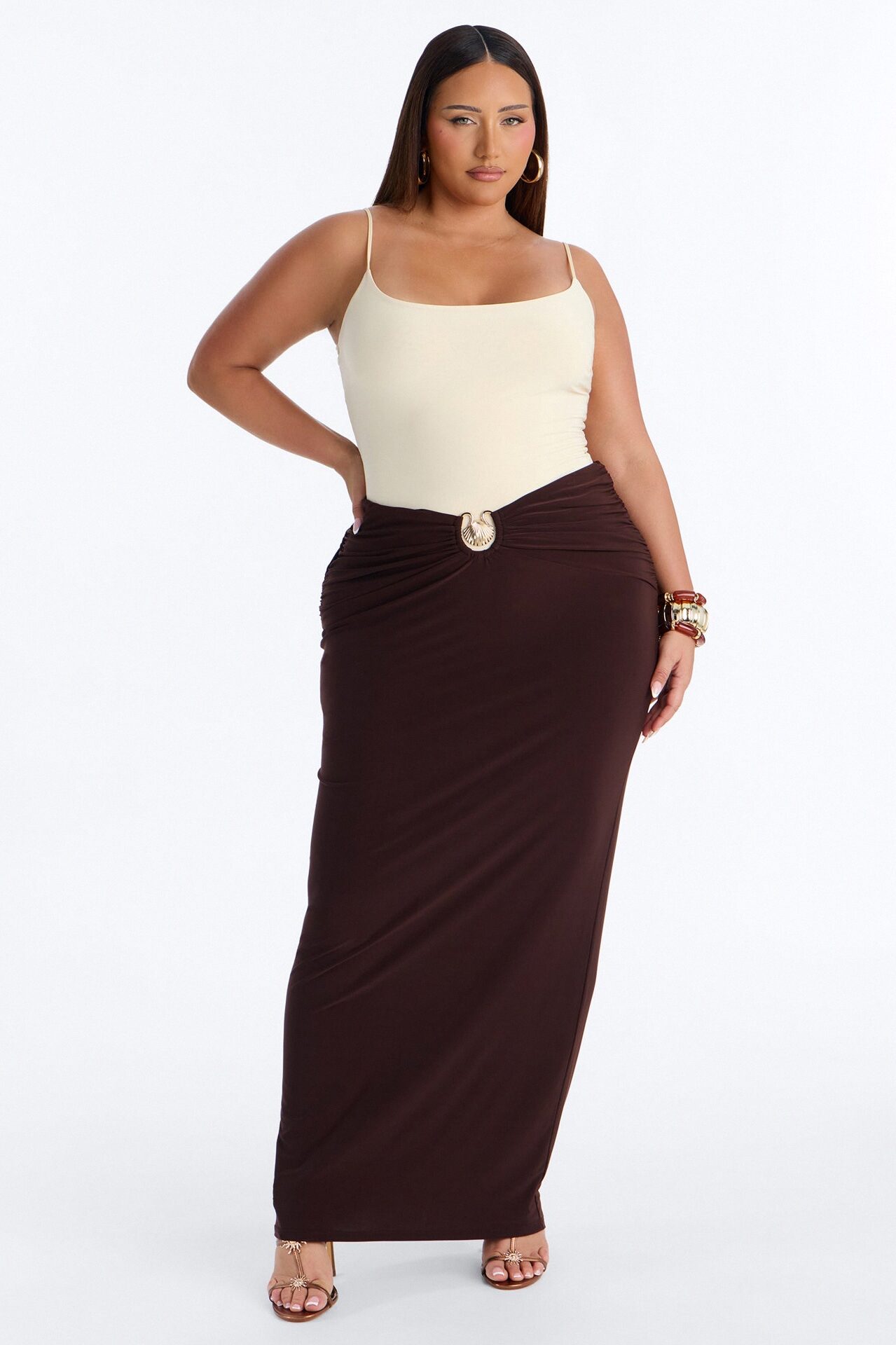 Maura Maxi Skirt Set - Brown/combo