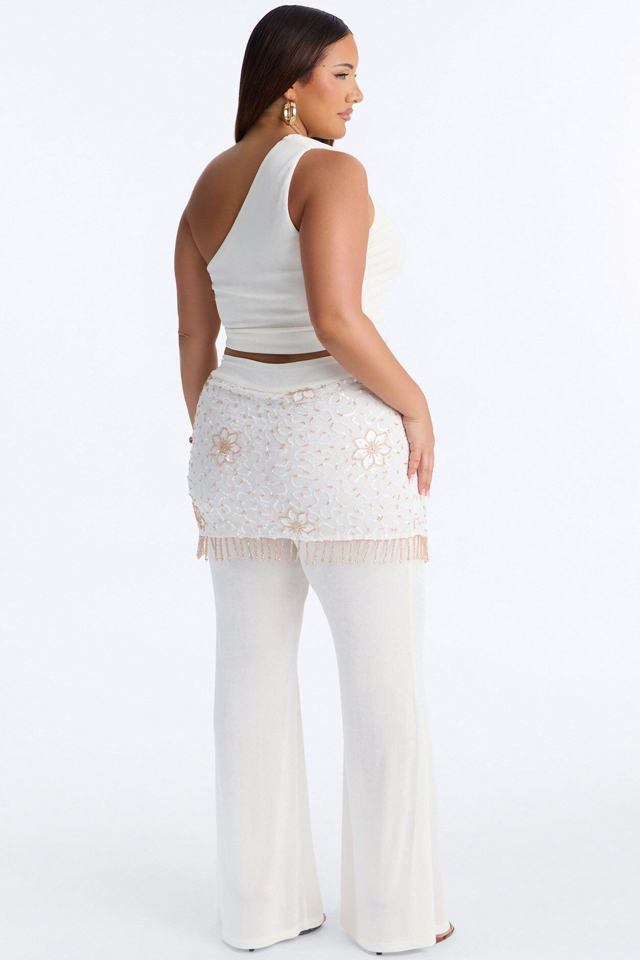 Miley Embellished Skirt Overlay Pant Set - Off White
