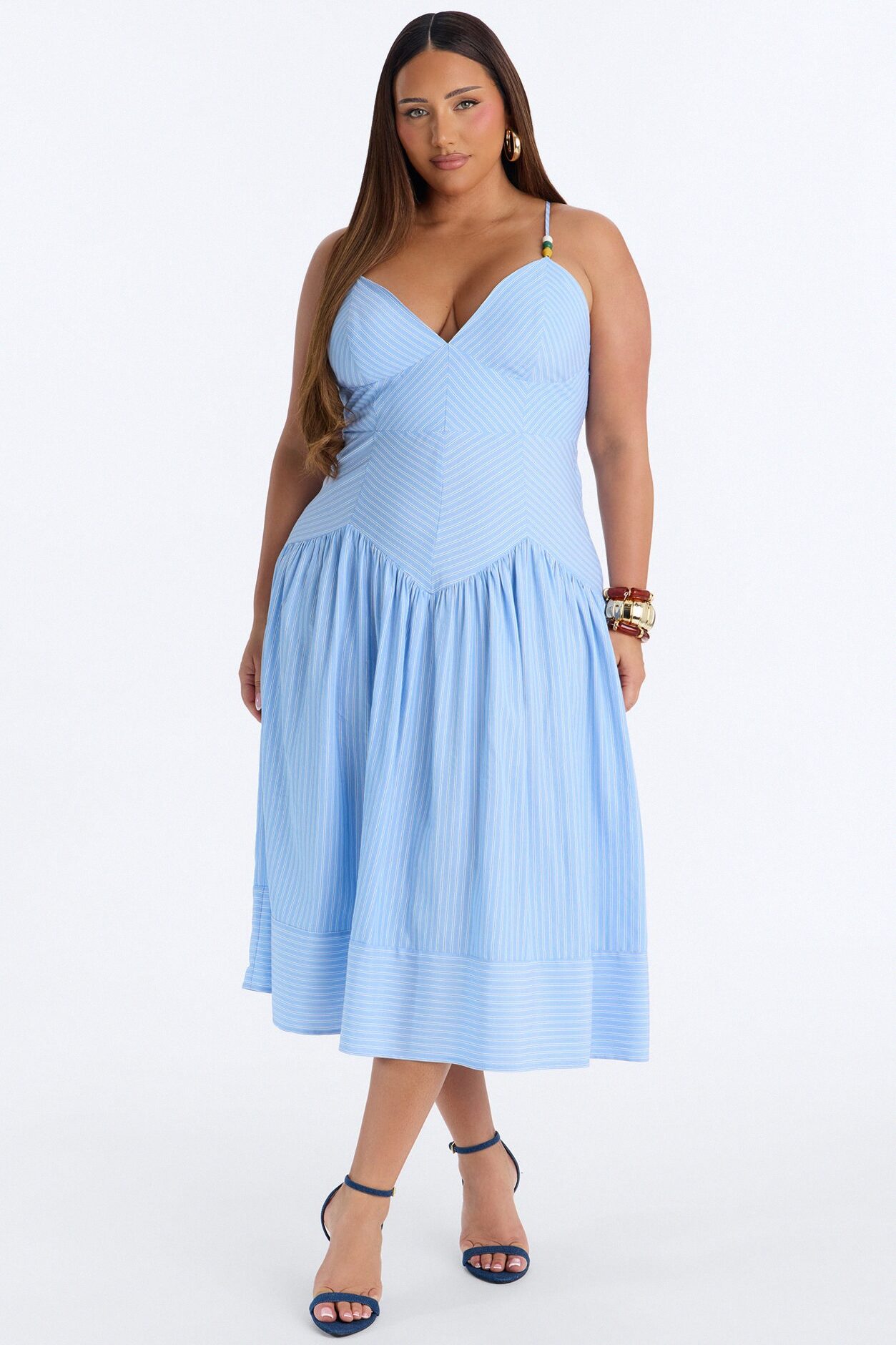 Harmony Striped Midi Dress - Blue