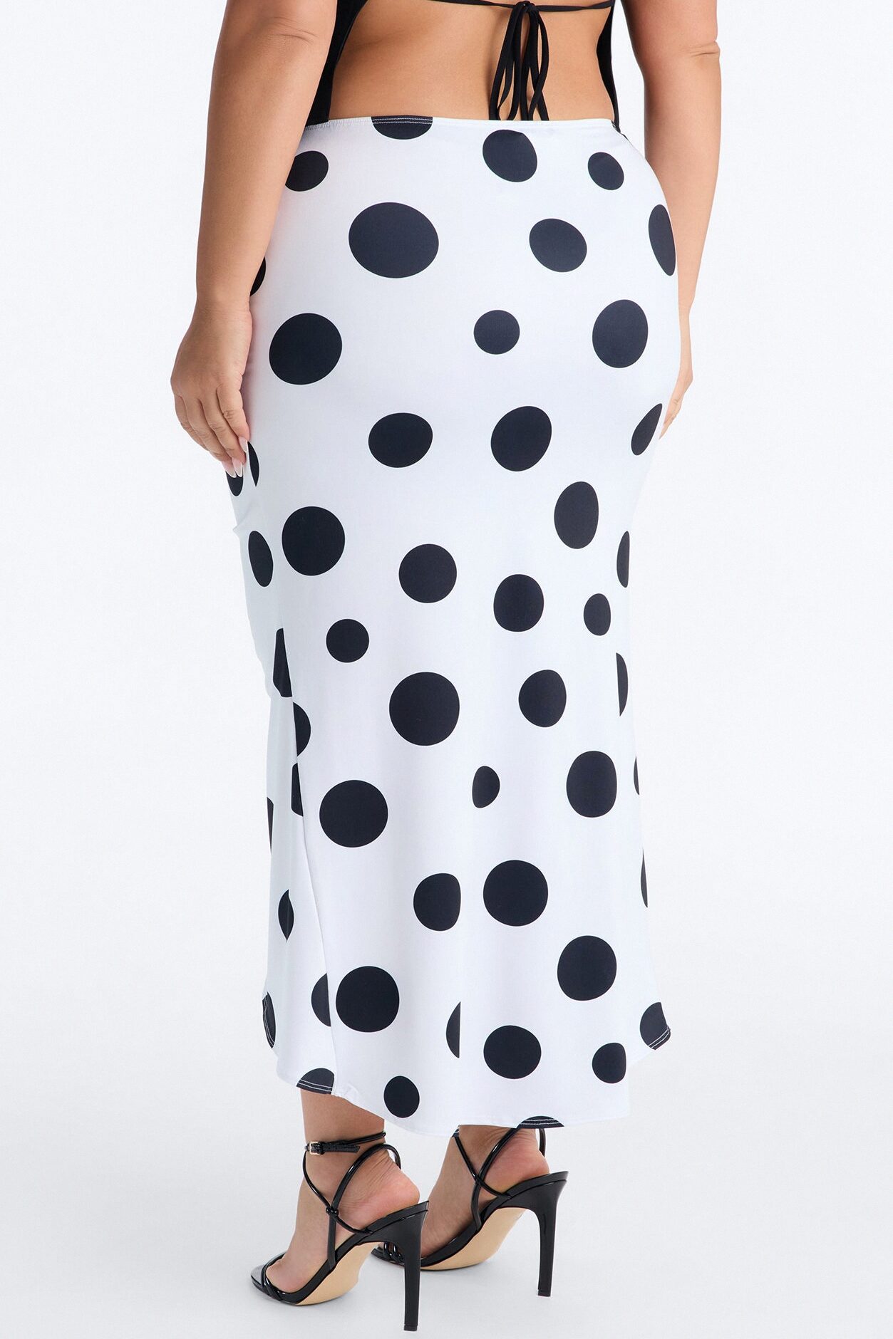 Mila Ruched Polka Dot Midi Skirt - White/Black