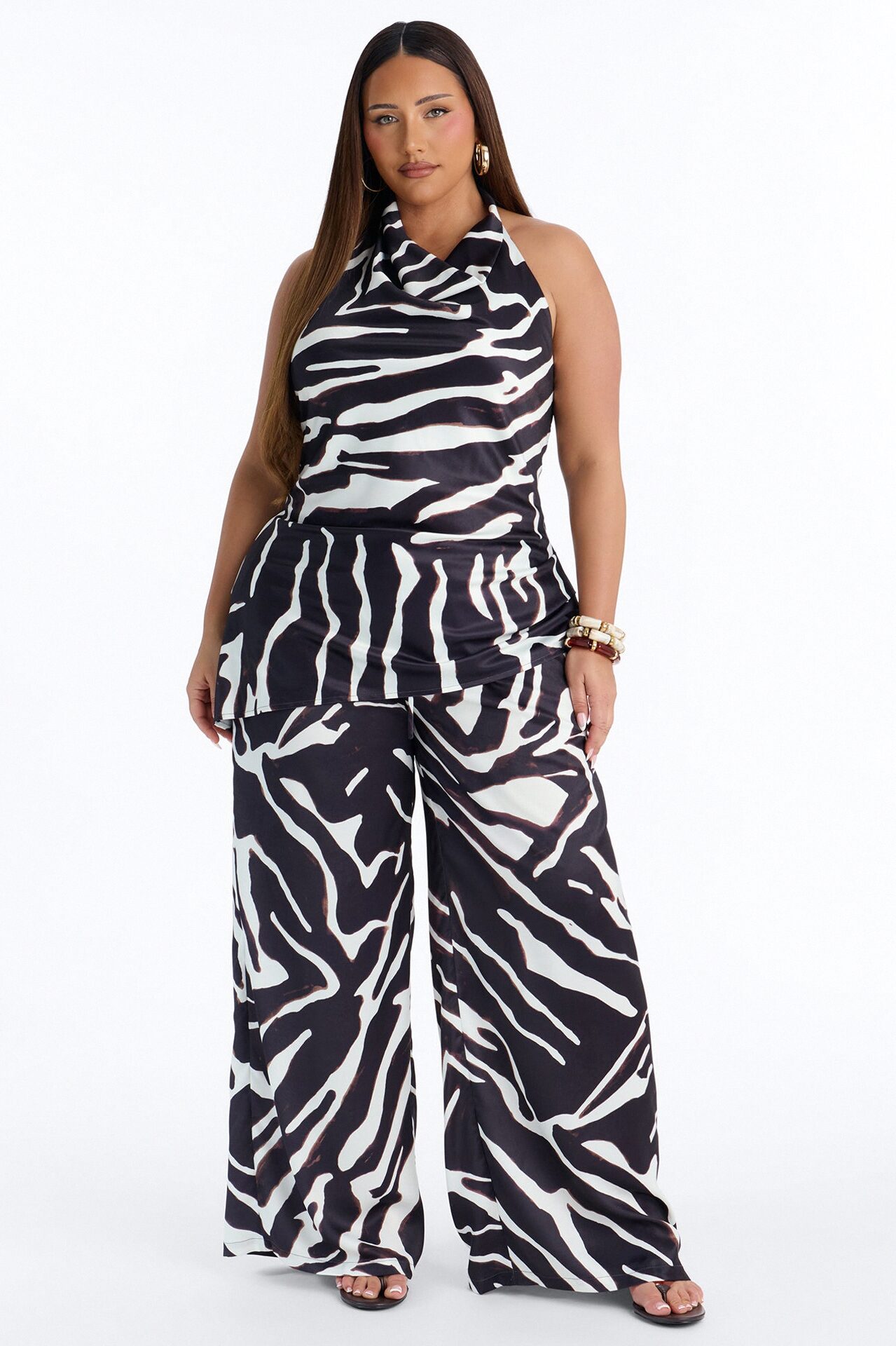 Safari Sunsets Satin Zebra Halter Top - Brown Combo