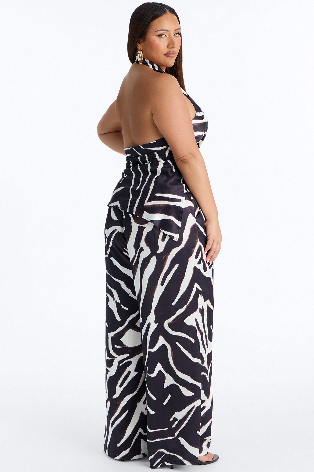 Safari Sunsets Satin Zebra Halter Top - Brown Combo