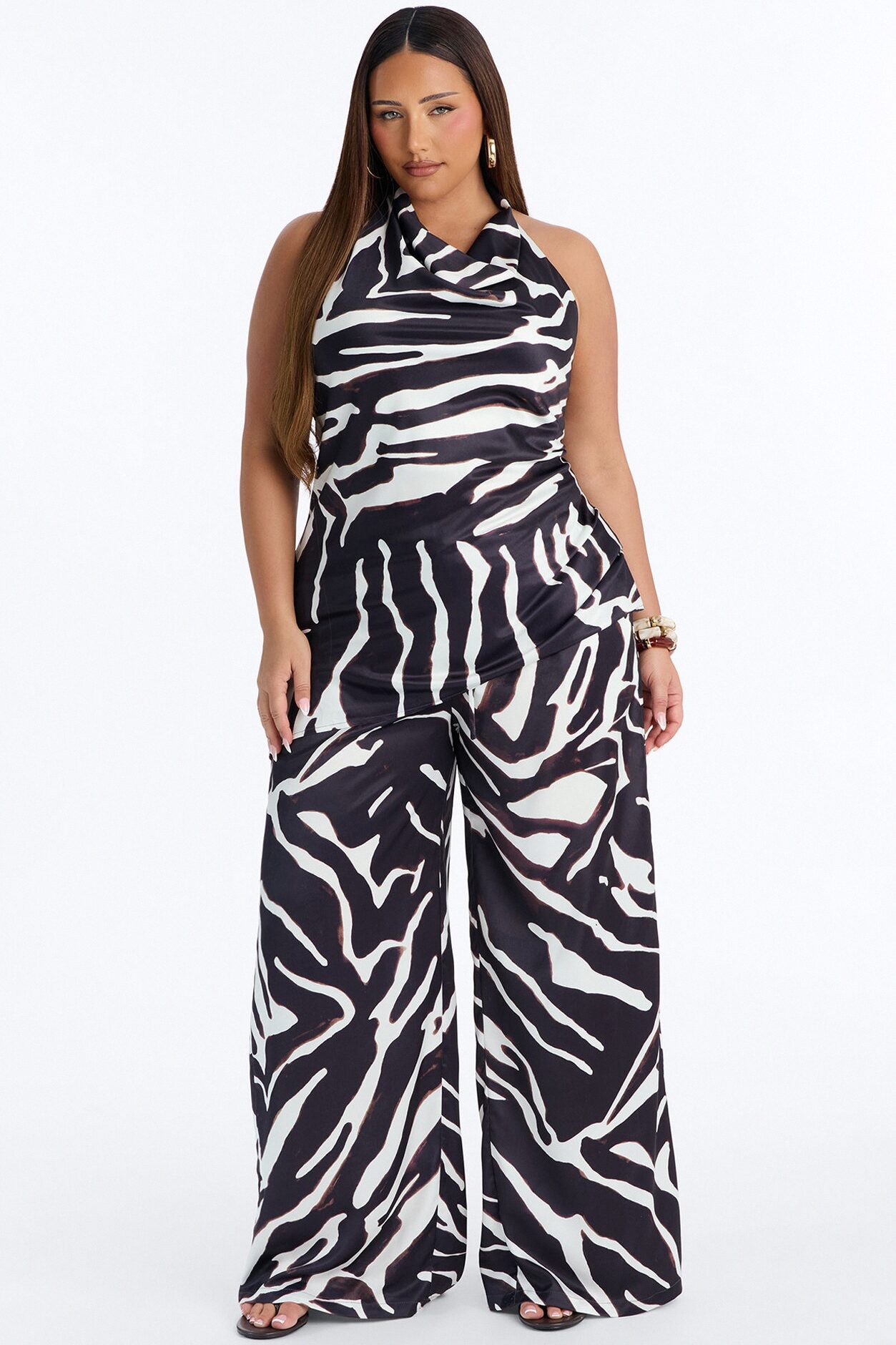 Safari Sunsets Satin Zebra Trouser - Brown Combo