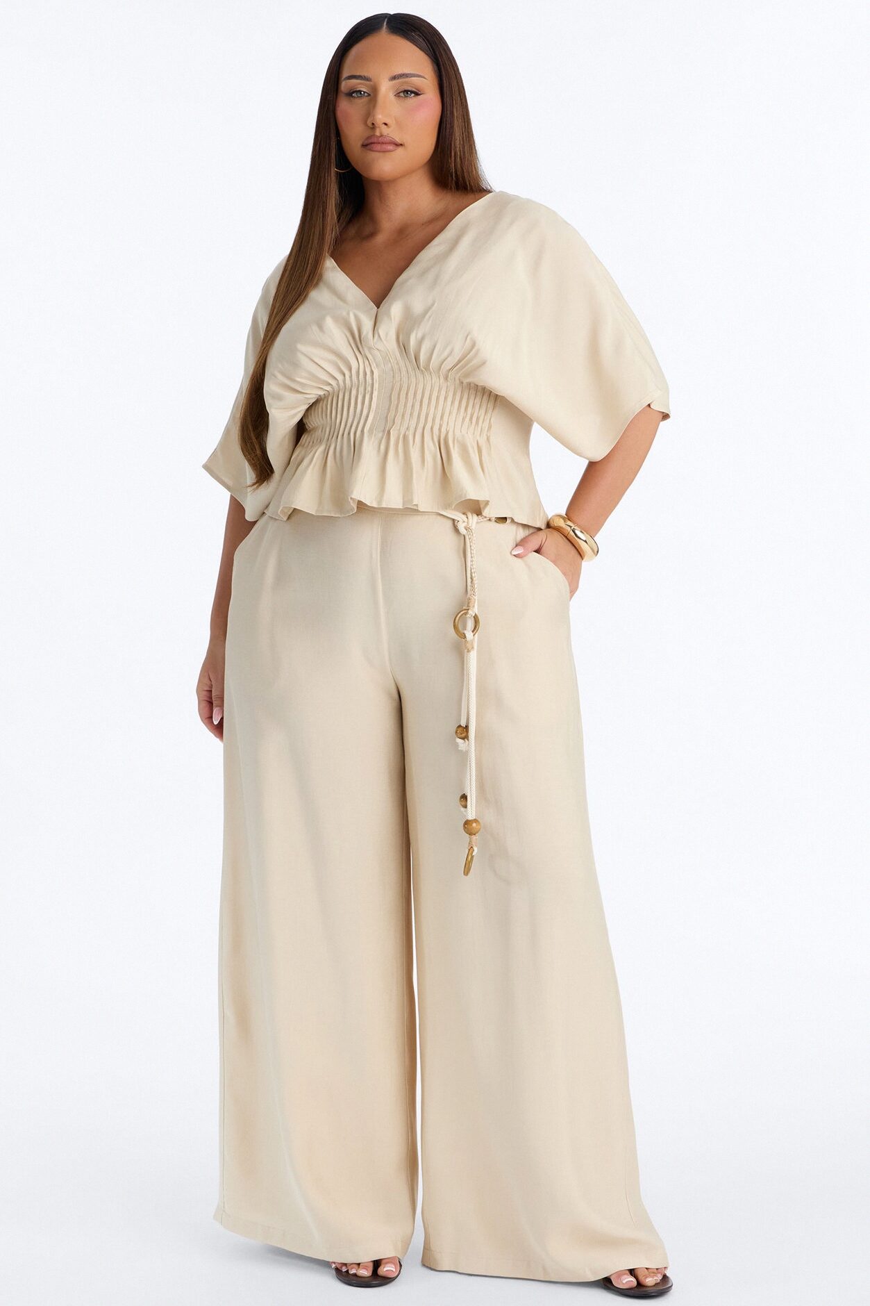 Miranda Linen Pant Set - Taupe