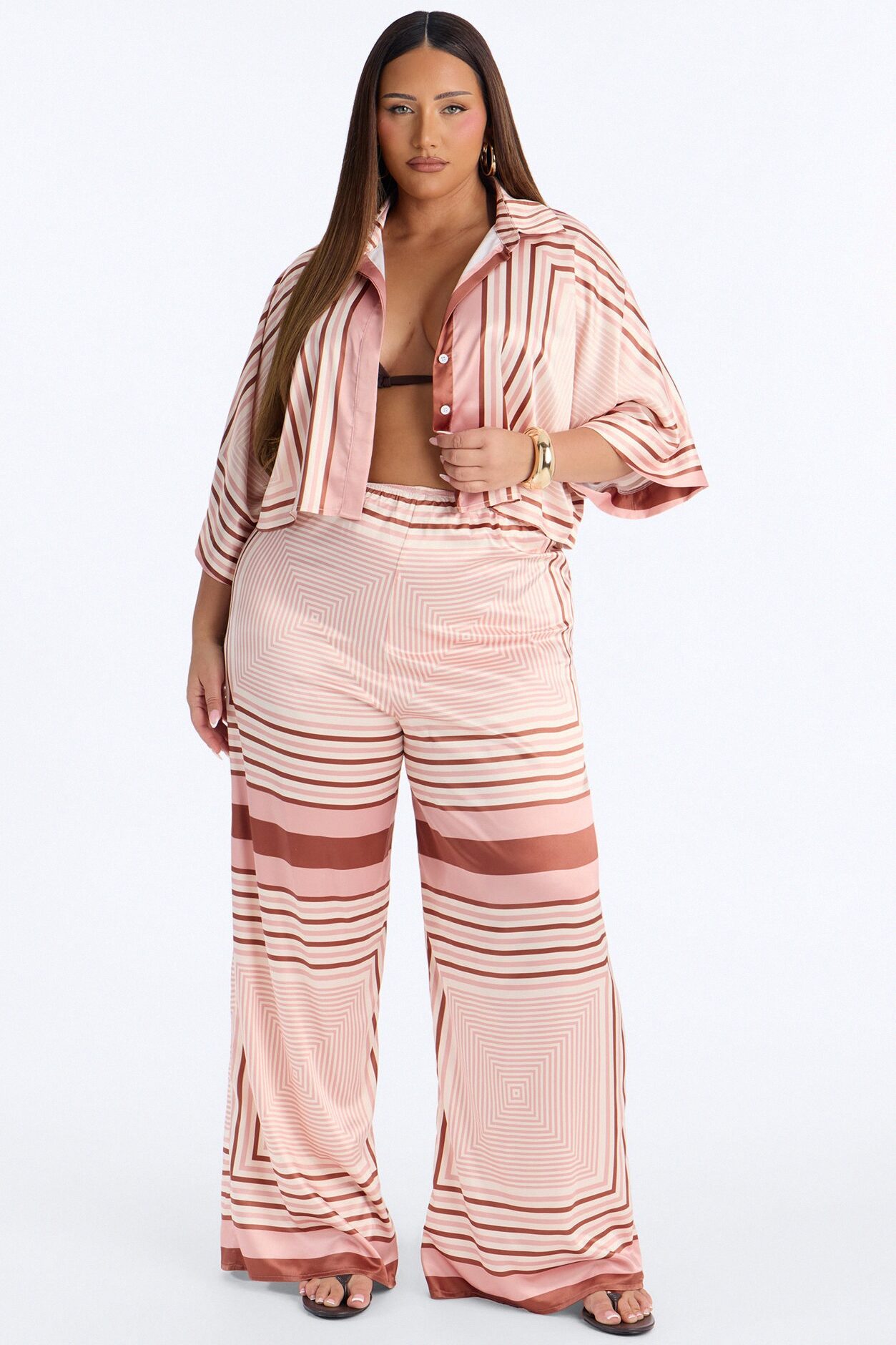 Elora Satin Pant Set - Pink/combo
