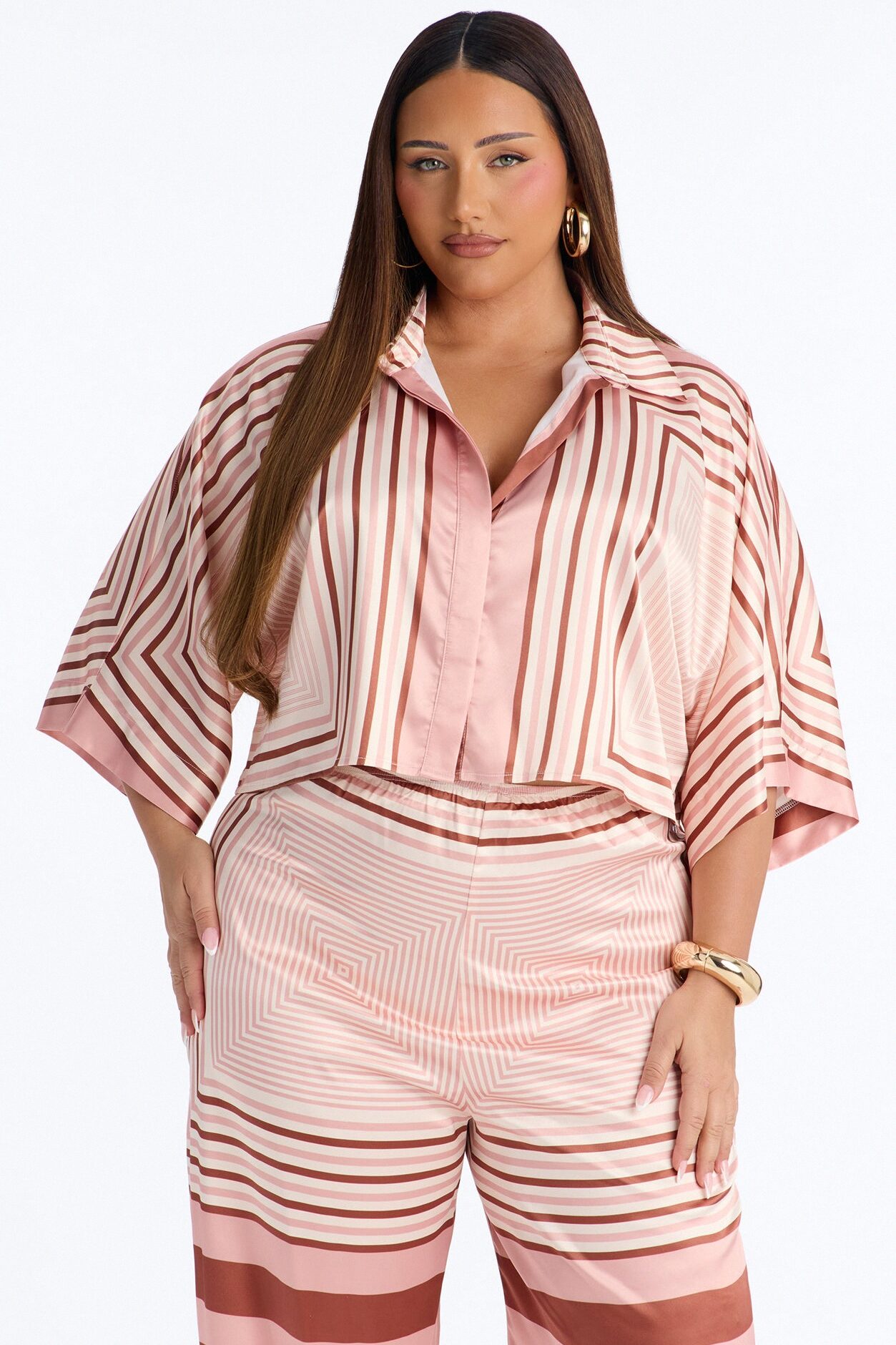 Elora Satin Pant Set - Pink/combo