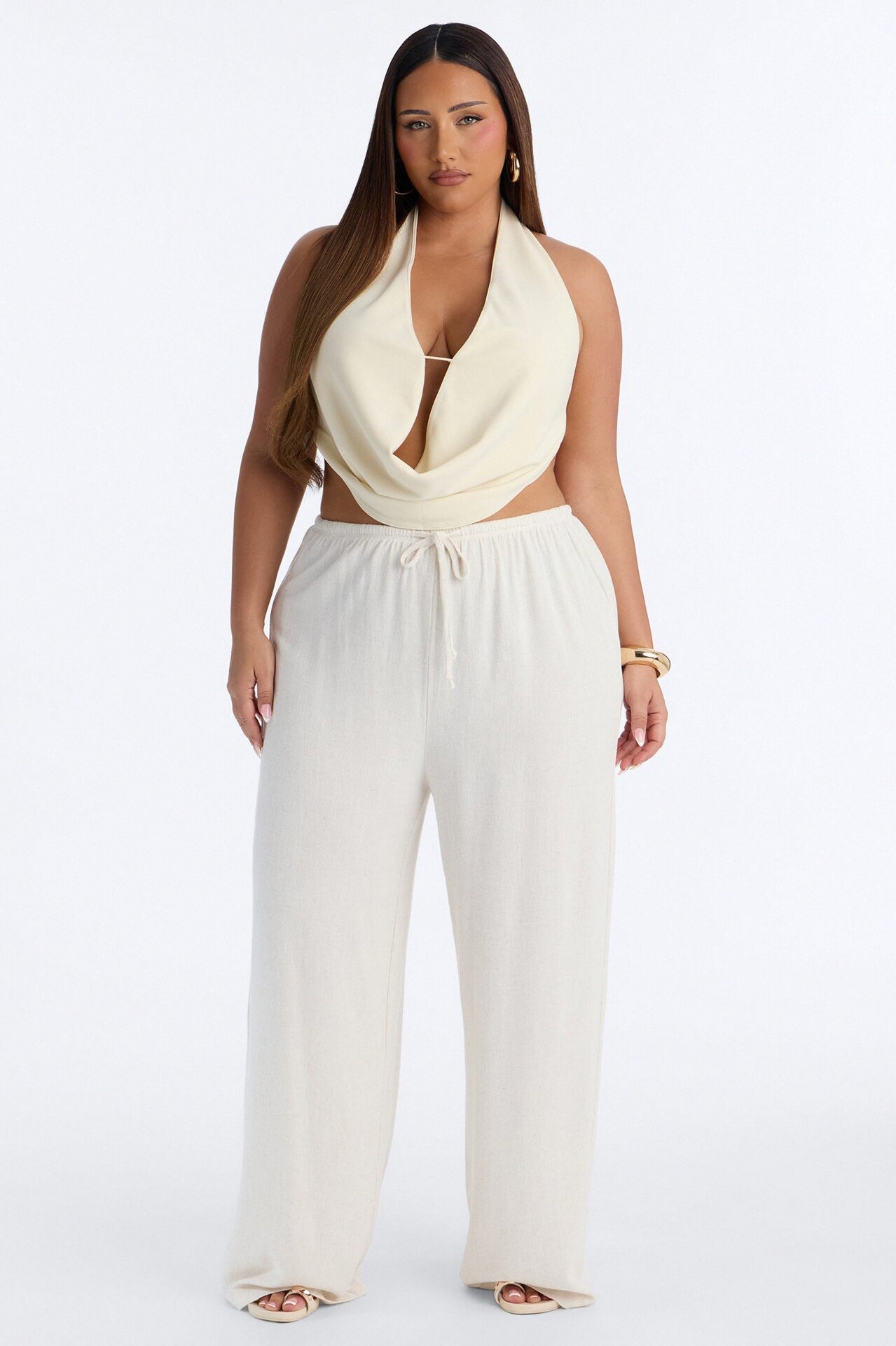 Kienna Low Rise Linen Wide Leg Pant 30″ - Natural