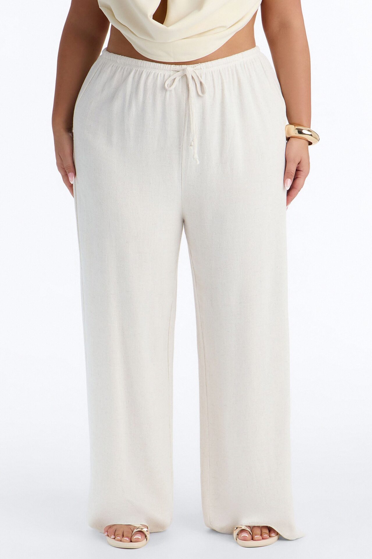 Kienna Low Rise Linen Wide Leg Pant 30″ - Natural