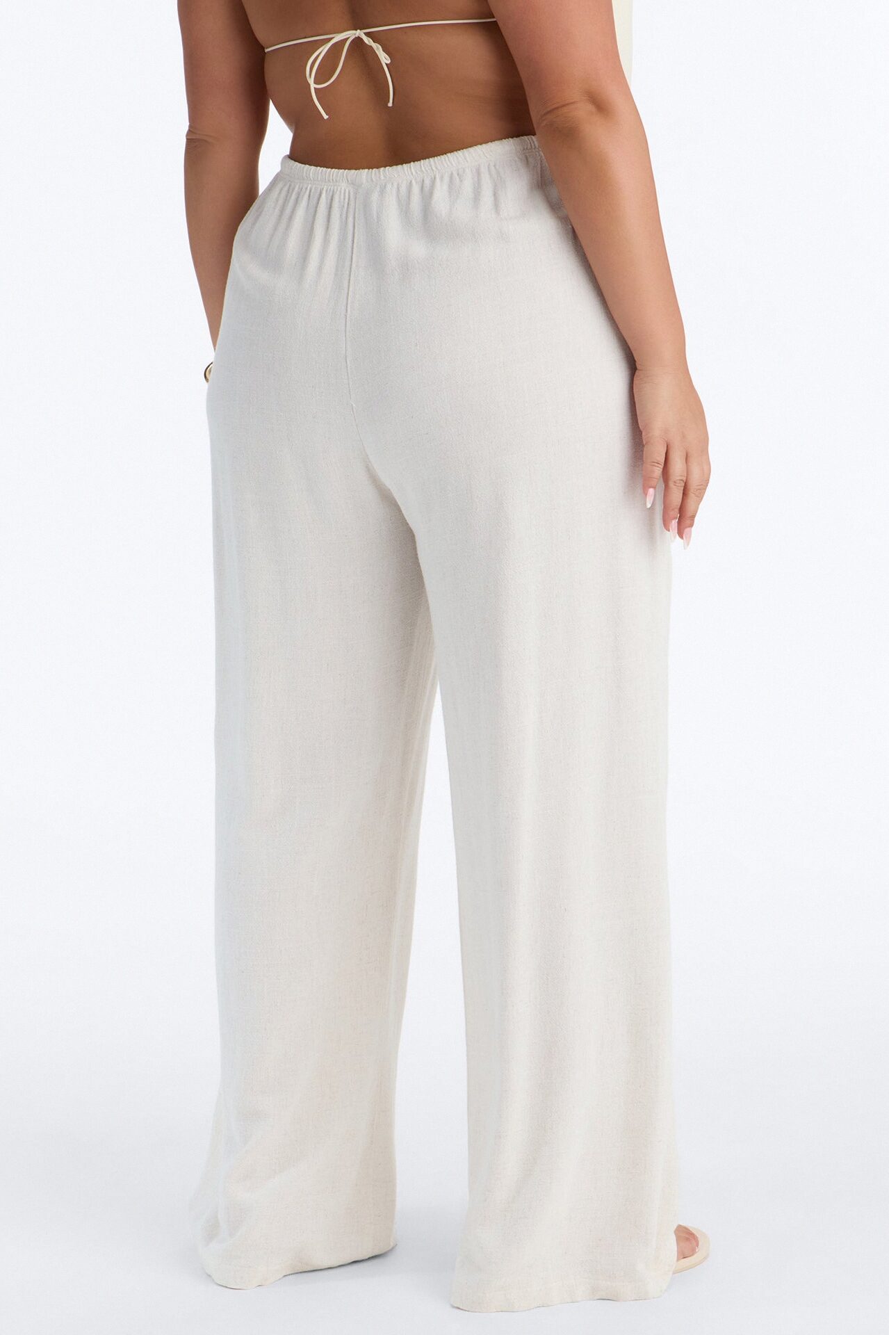 Kienna Low Rise Linen Wide Leg Pant 30″ - Natural