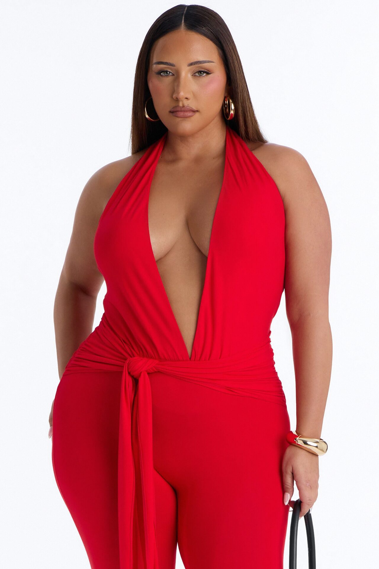 Karla Plunge Capri Catsuit - Red