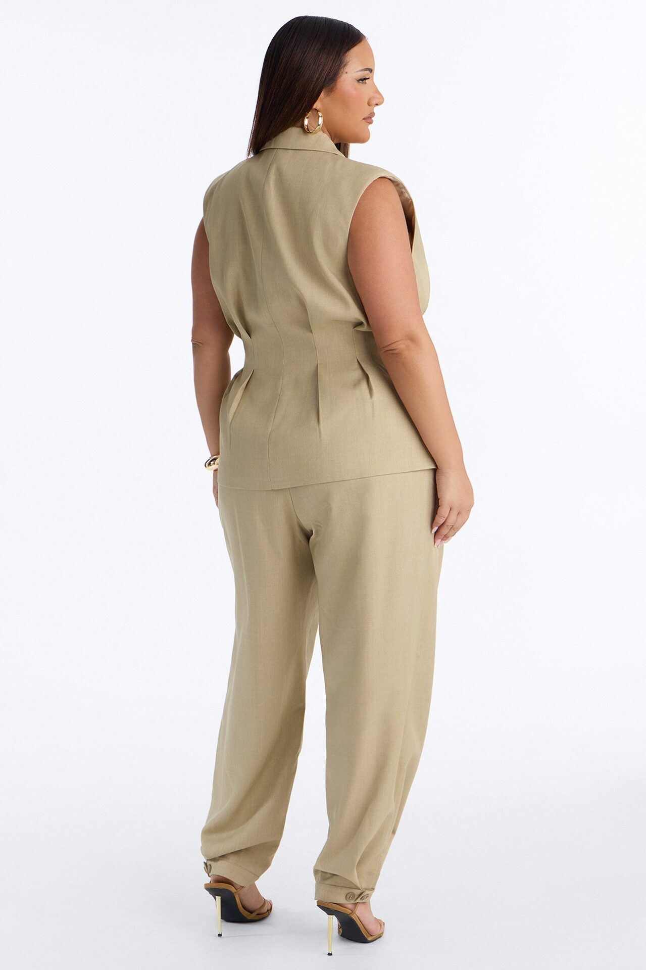 Christina Cinched Waist Pleated Blazer Vest - Sage