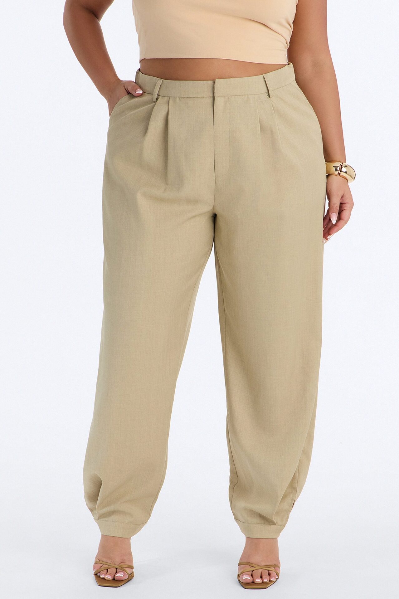 Christina Button Cuff Pleated Straight Leg Trouser - Sage