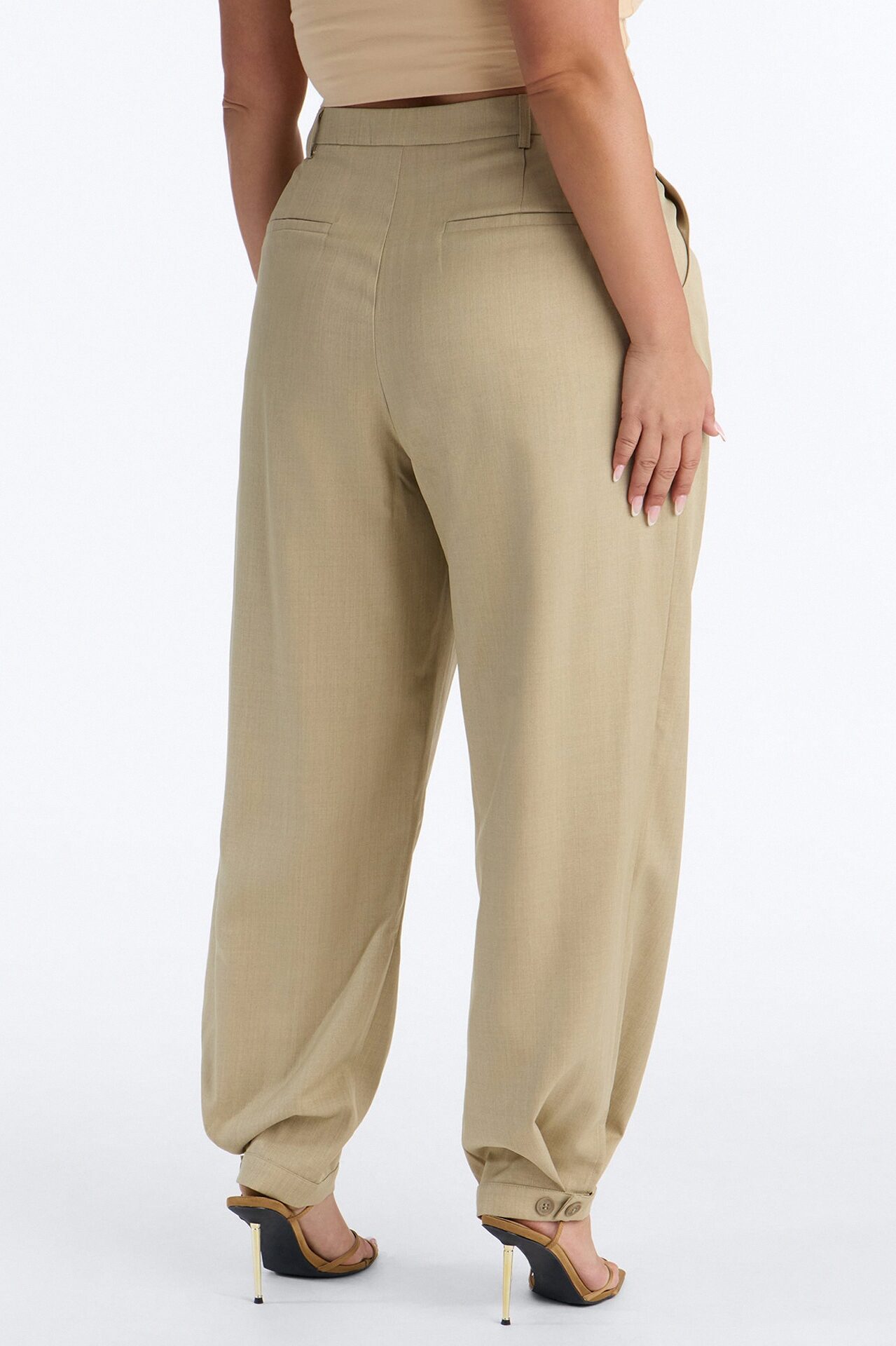 Christina Button Cuff Pleated Straight Leg Trouser - Sage