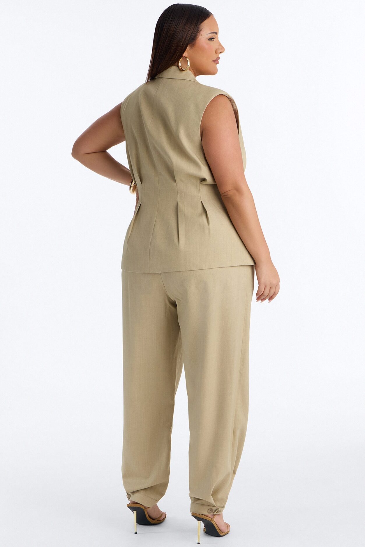 Christina Button Cuff Pleated Straight Leg Trouser - Sage