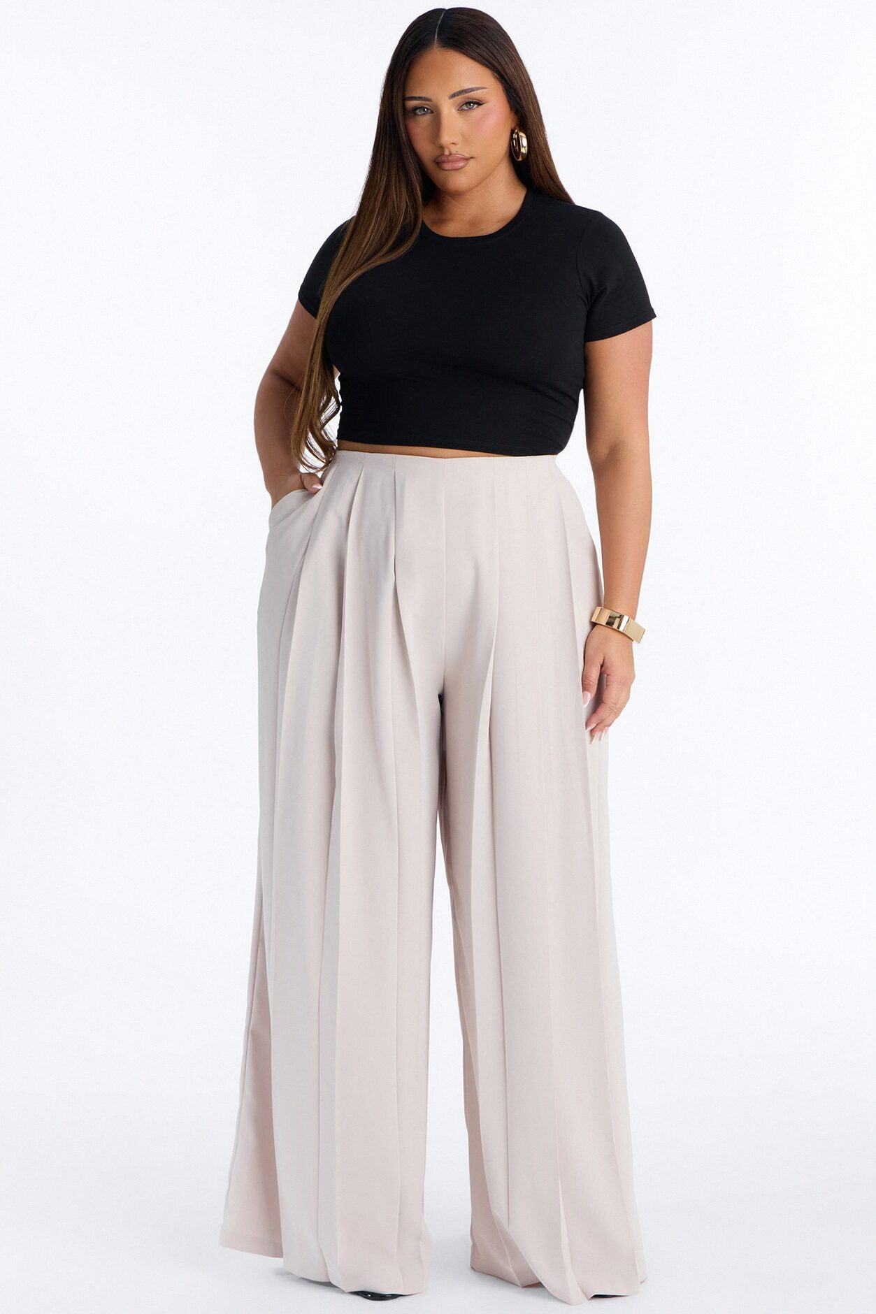 Feminine Feel Crepe Wide Leg Pant 33″ - Beige