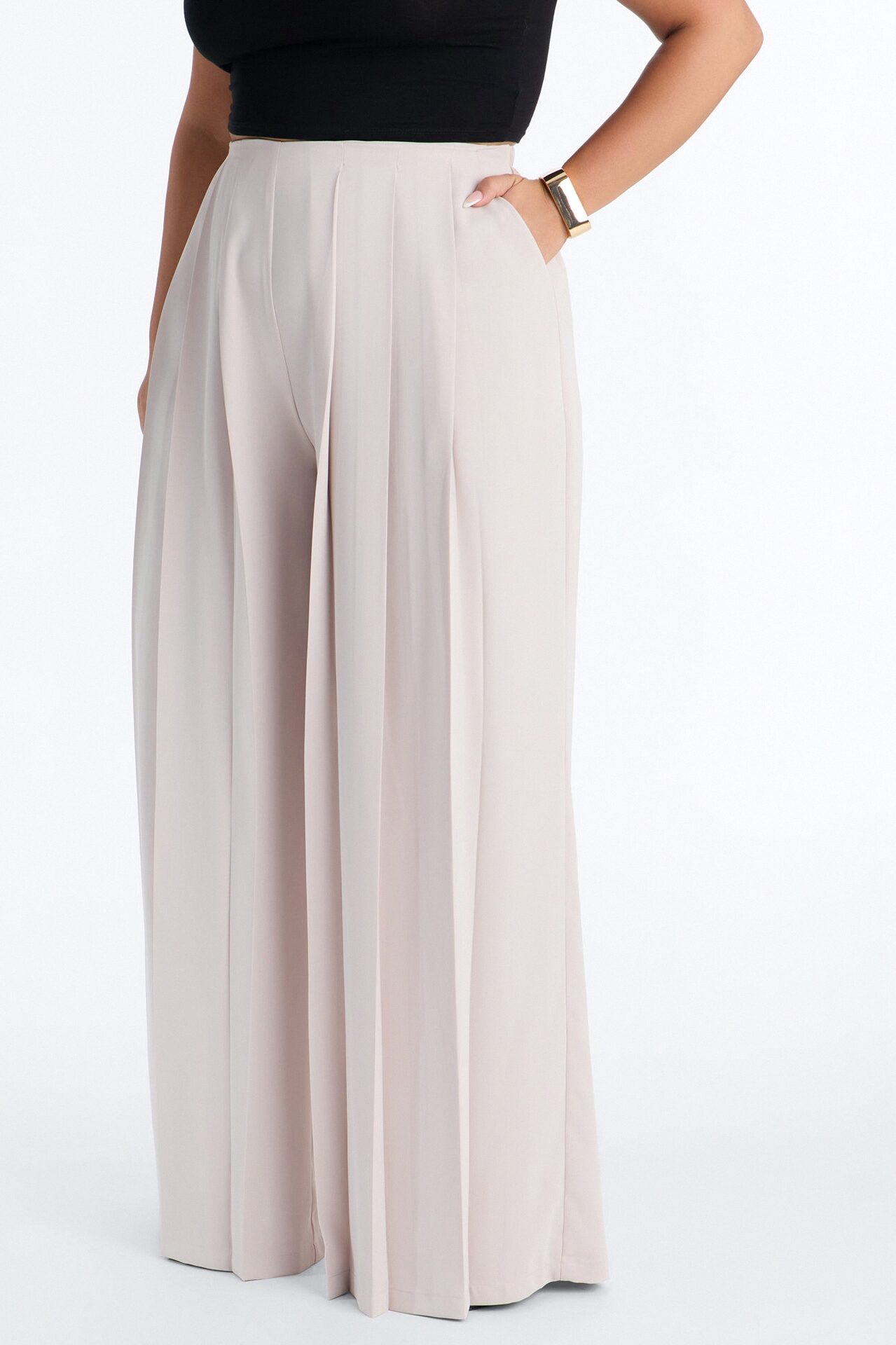 Feminine Feel Crepe Wide Leg Pant 33″ - Beige