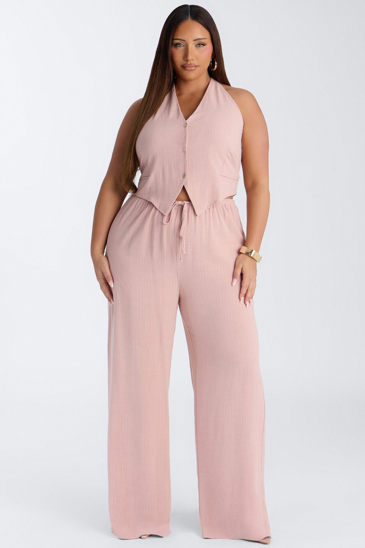 Girl Gone Wild Pinstripe Low Rise Wide Leg Pant 30″ - Blush