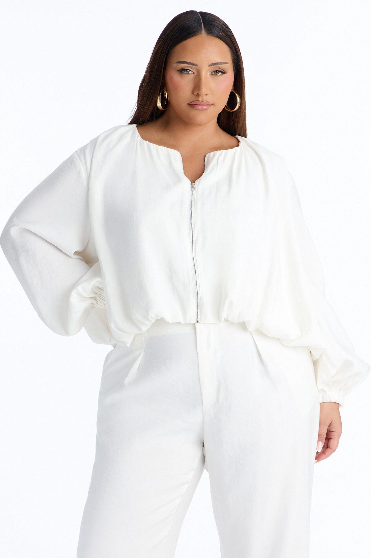 Calliope Linen Bubble Hem Cropped Jacket - Ivory