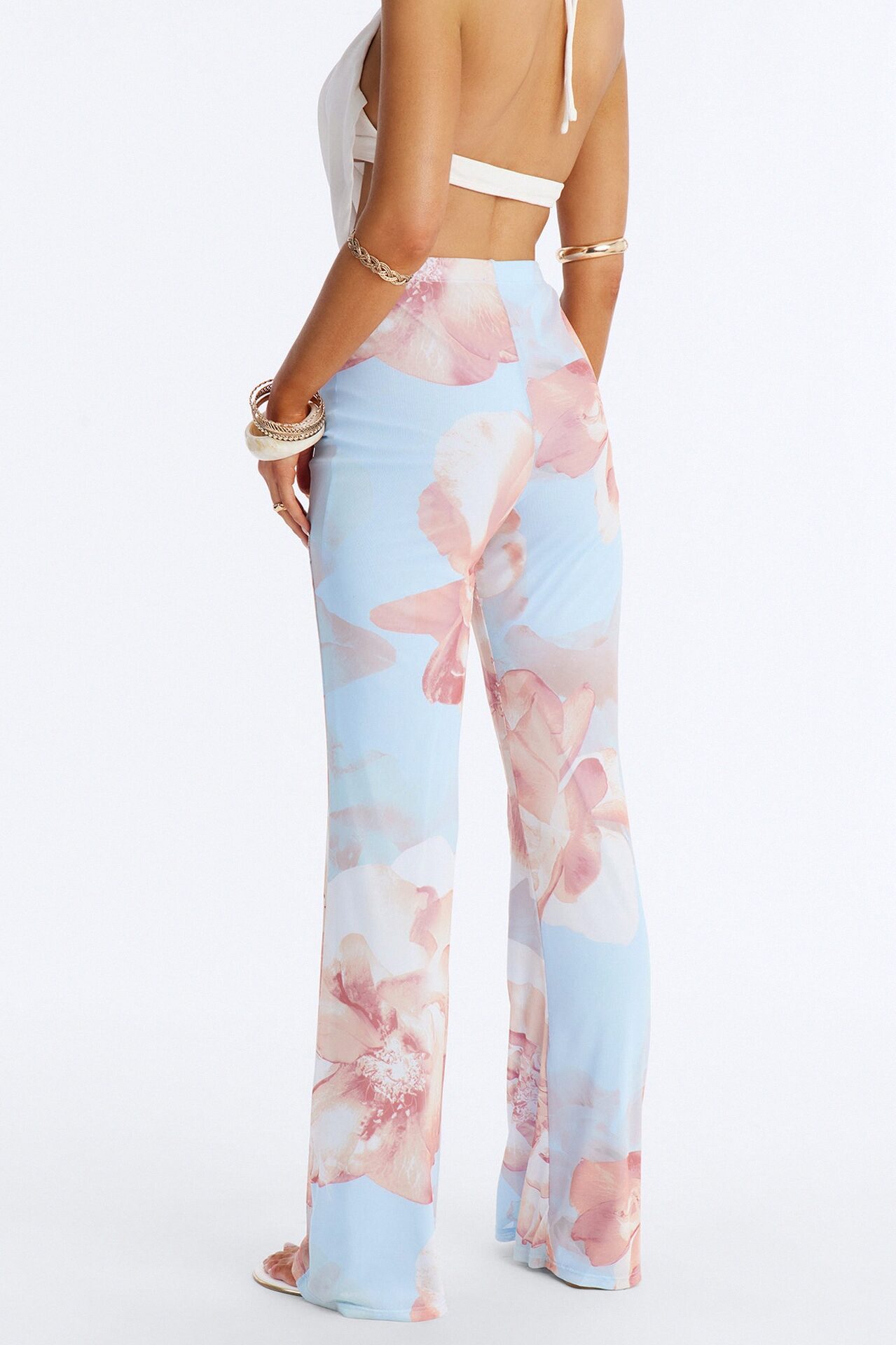 Jordana High Rise Double Lined Mesh Flare Pant - Blue/combo