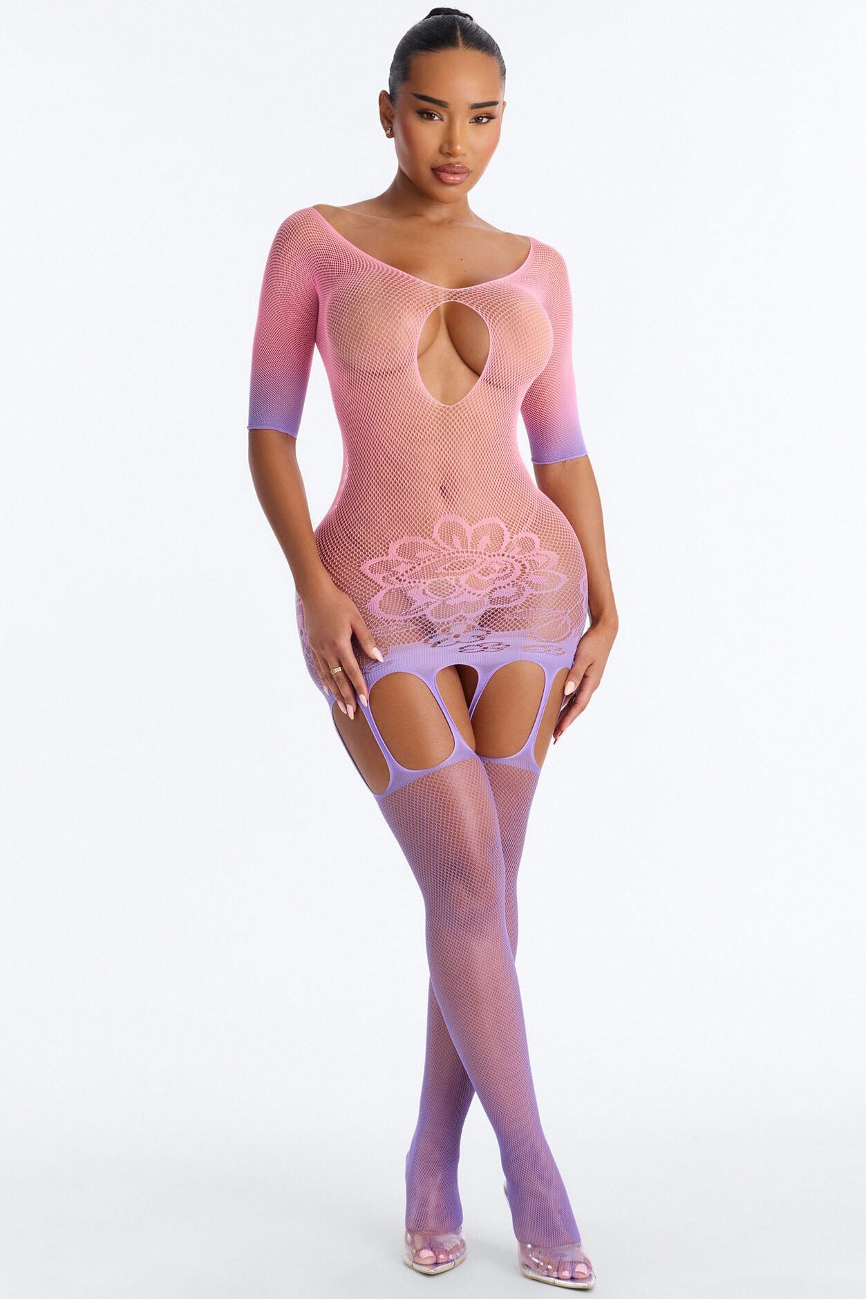 Let You Know Ombre Jumpsuit Bodystocking - Purple/combo