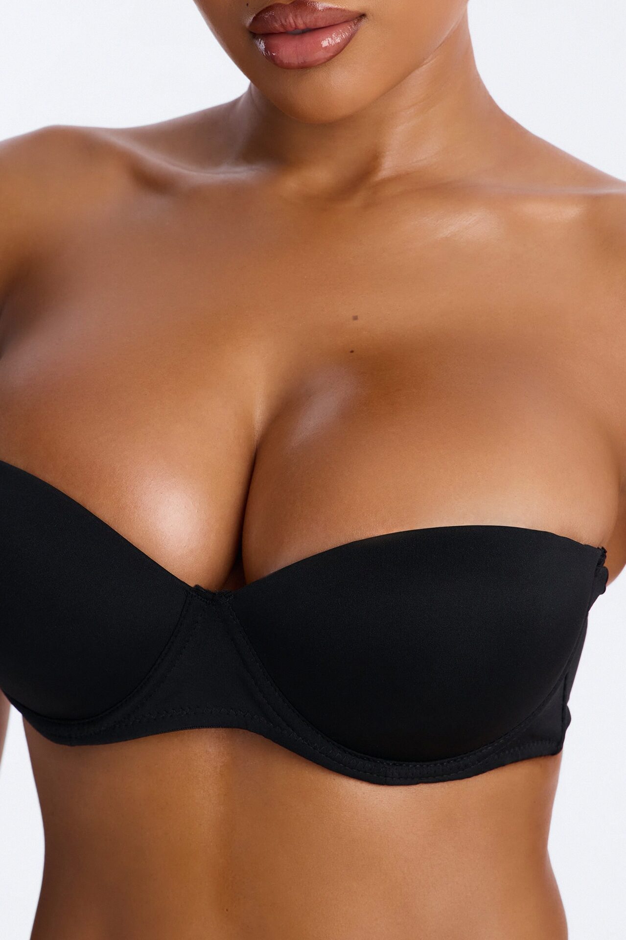 Quick Push Strapless Balconette Bra - Black