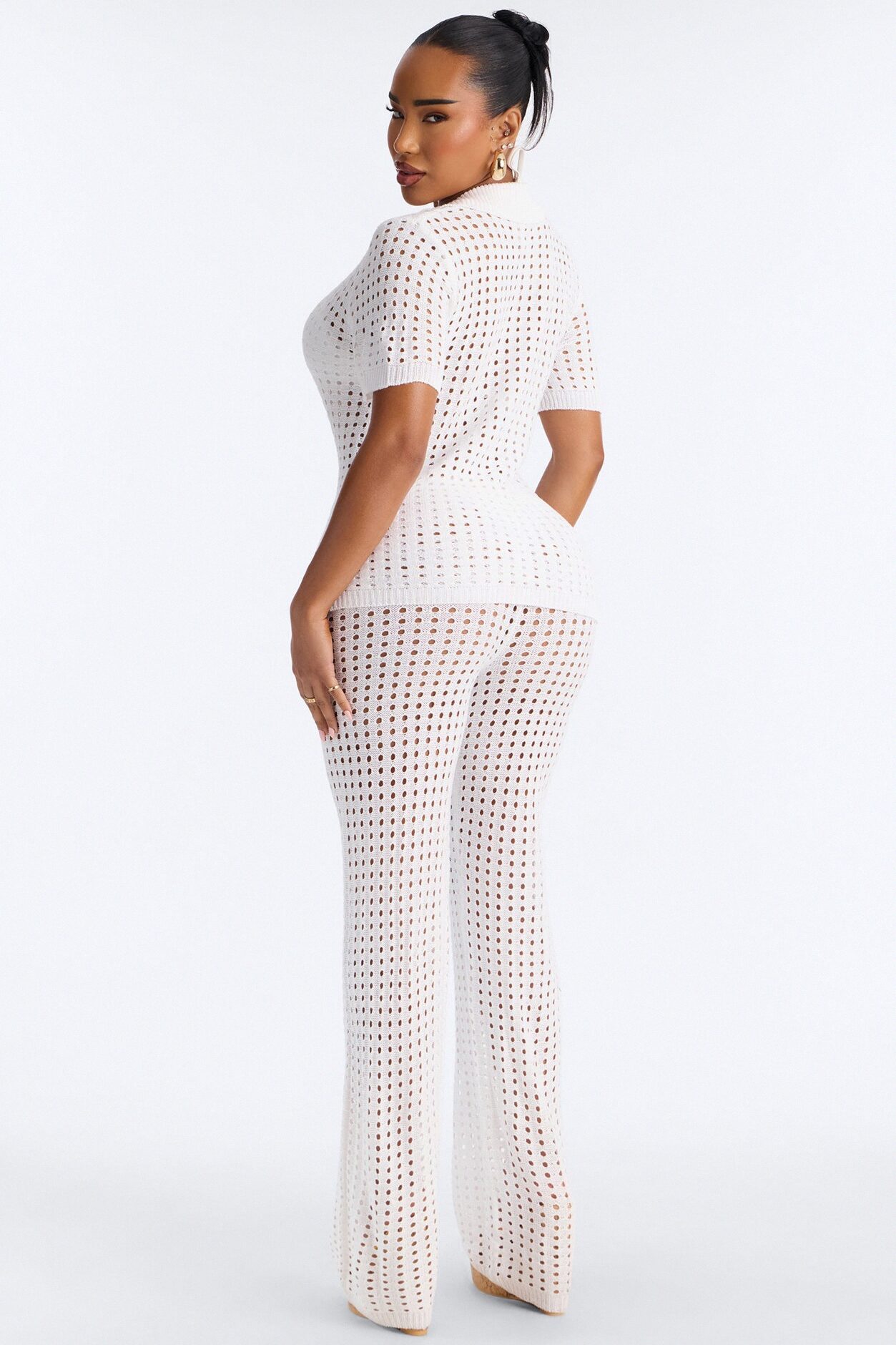 Keleigh 2 Piece Crochet Swim Cover Up Top & Pant Set - White