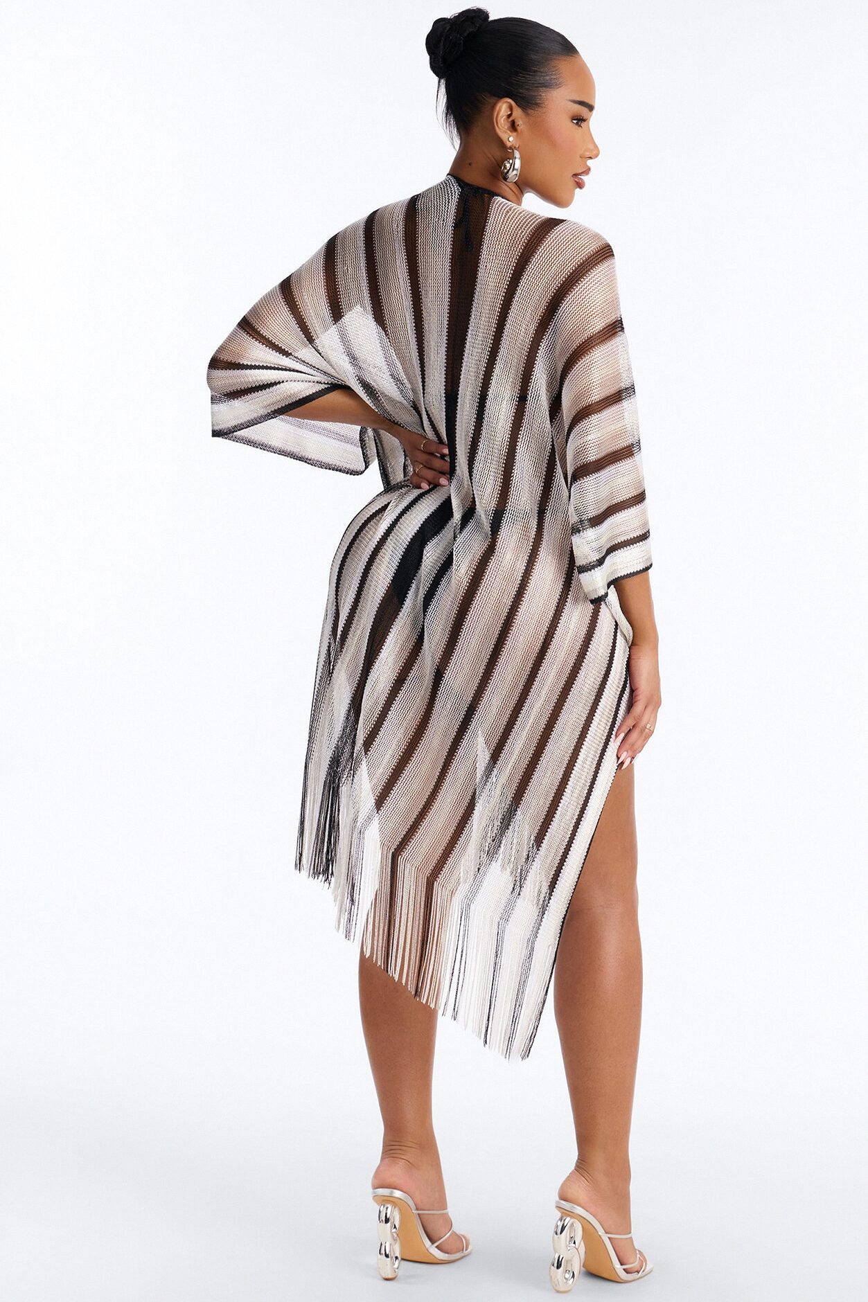 Leni Striped Swim Cover Up Kimono - Black/White