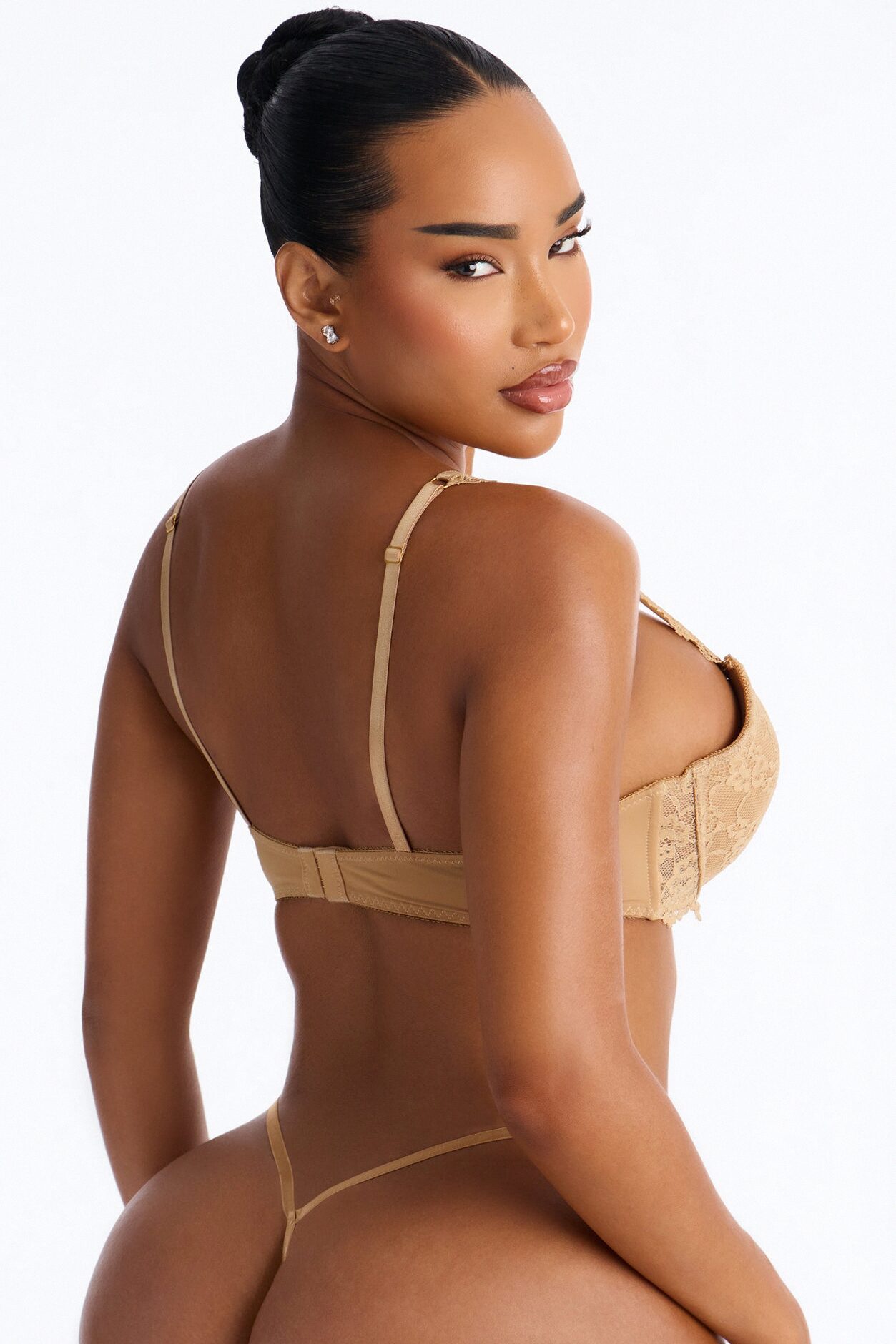 Underneath It All Microfiber Lace Push Up Molded Cup Bra - Tan
