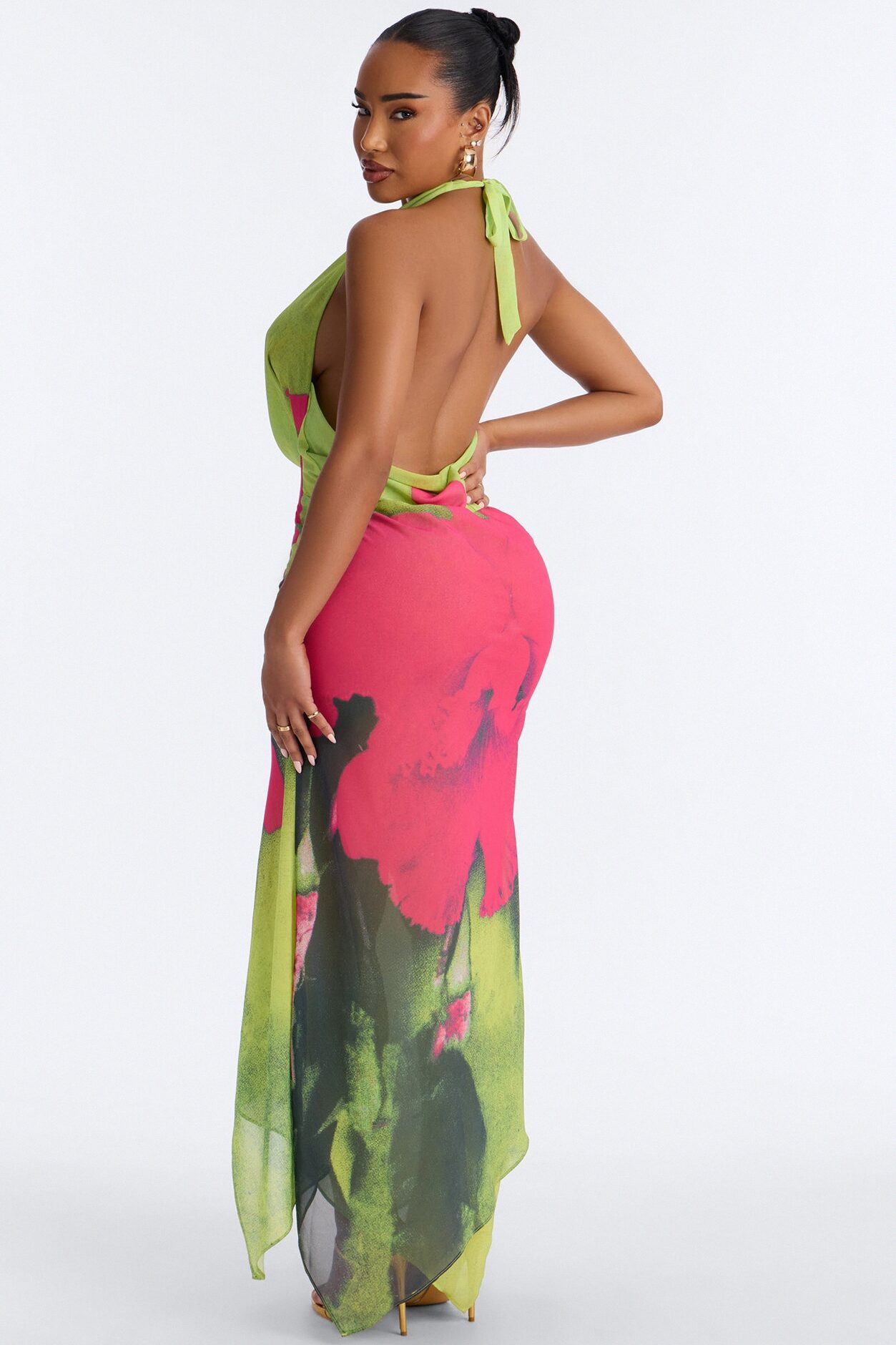 Catalina Floral Chiffon Maxi Dress - Green/combo
