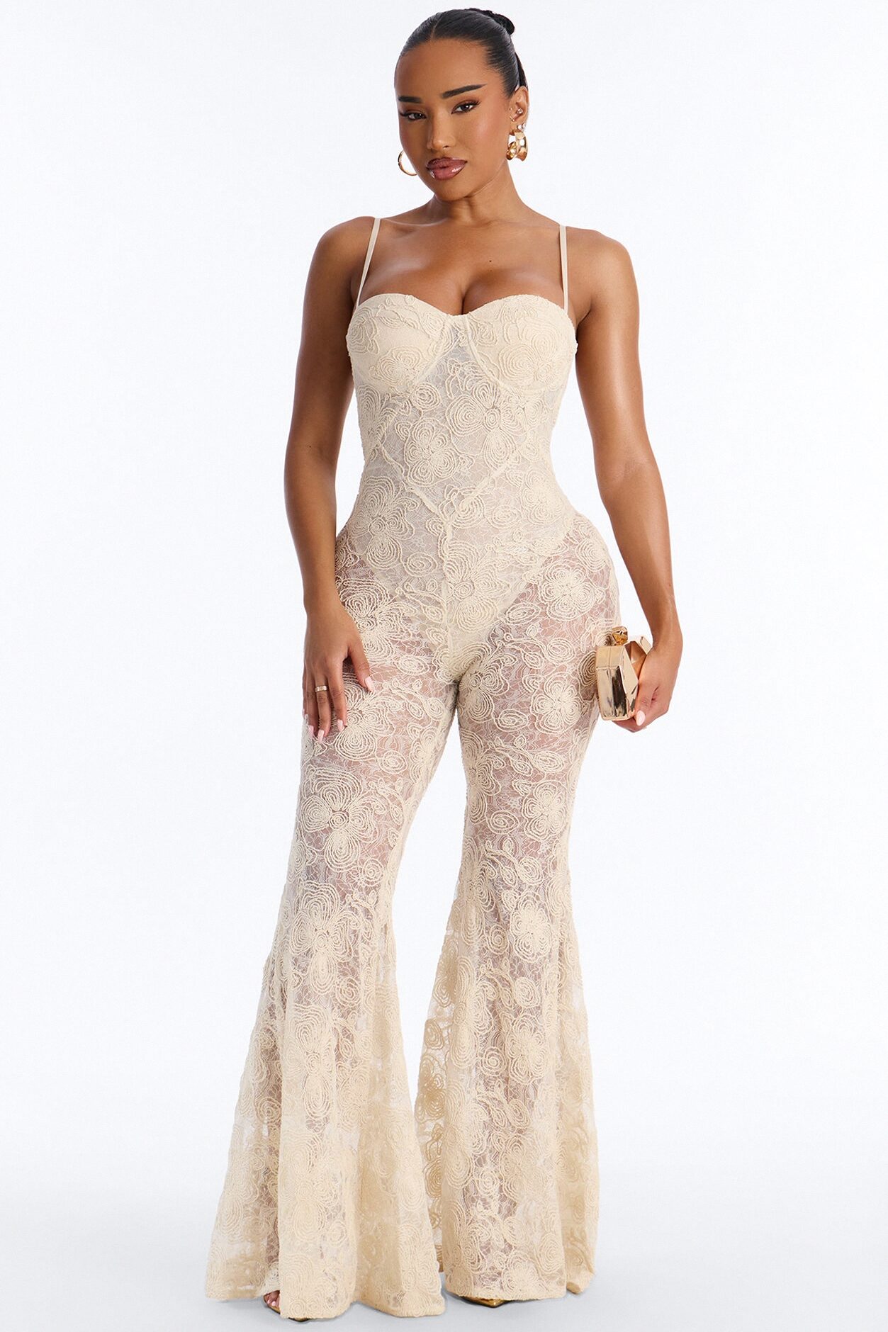 Meena Lace Flare Jumpsuit - Ivory