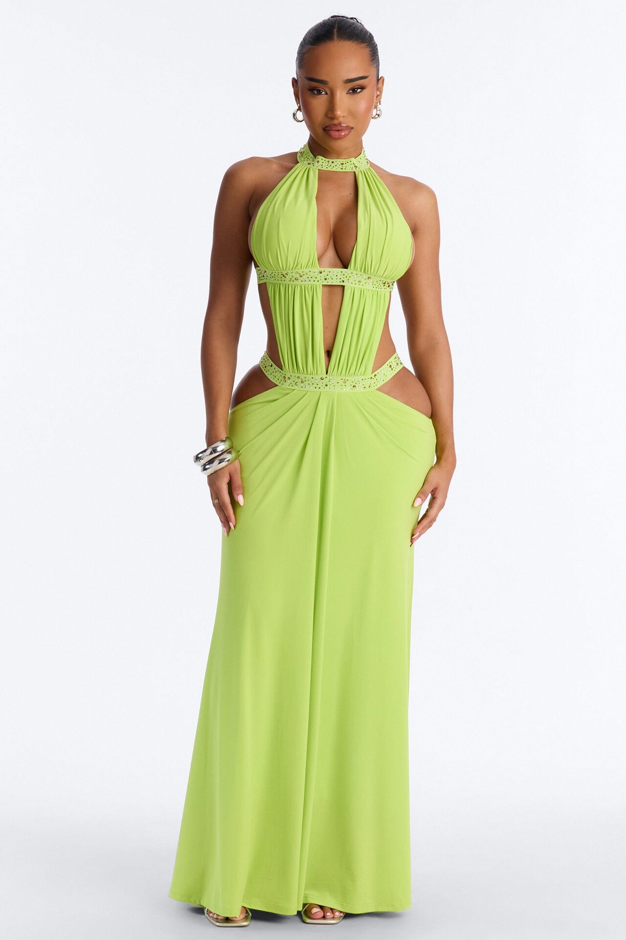 Forbidden Vixen Backless Maxi Dress - Lime